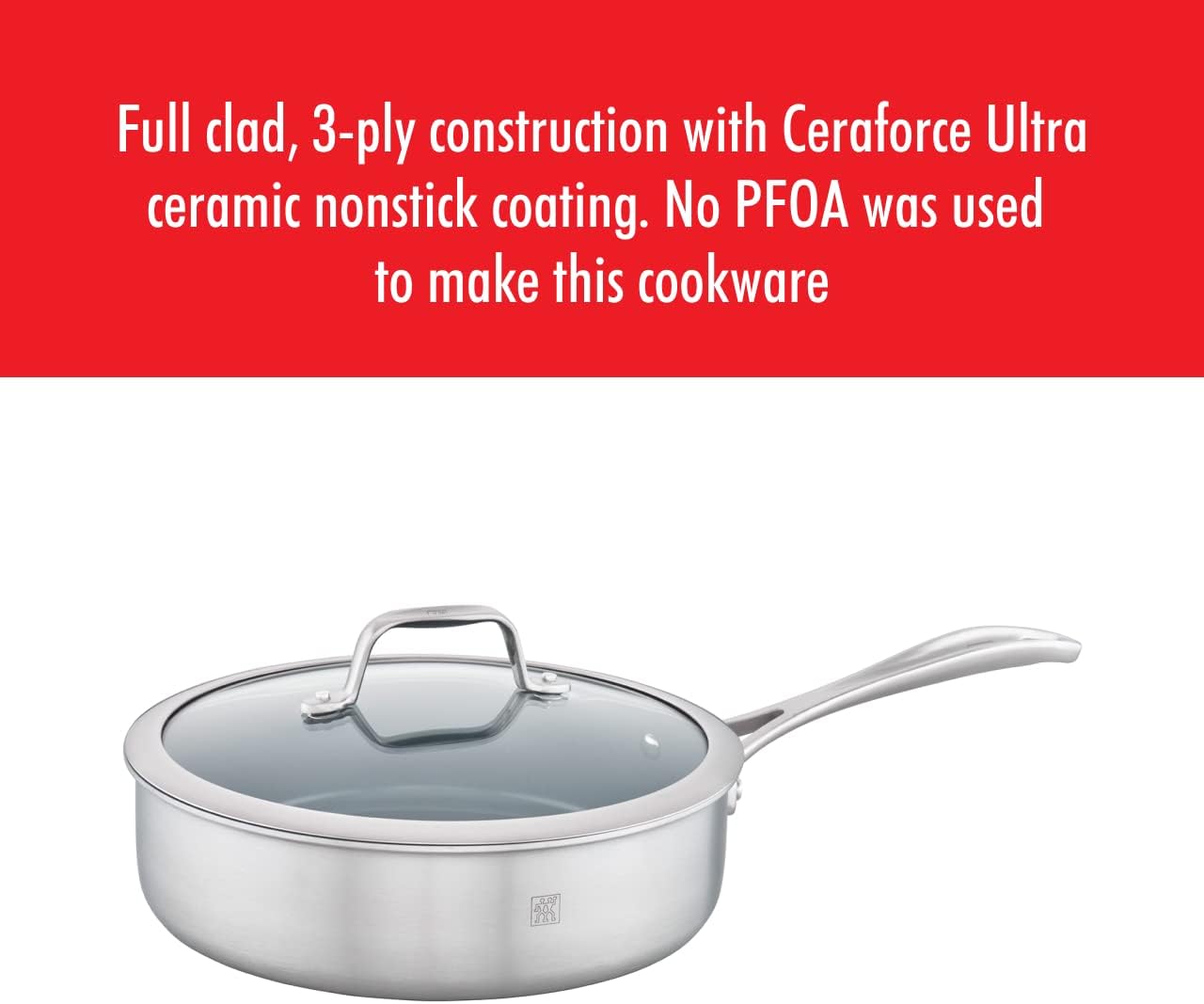 ZWILLING Spirit Ceramic Nonstick Saute Pan. 3-qt. 2-inch. Stainless Steel