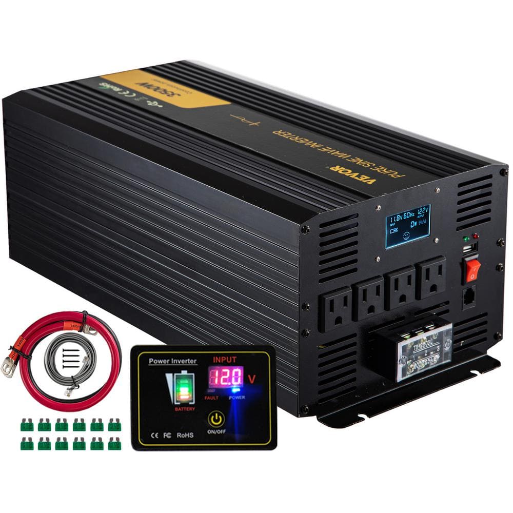 VEVOR CZXNBQDMKWKDD5F35V9 Pure Sine Wave Power Inverter 3500-Watt Car Inverter DC 12-Volt to AC 120-Volt with USB Port LCD Display Remote Control
