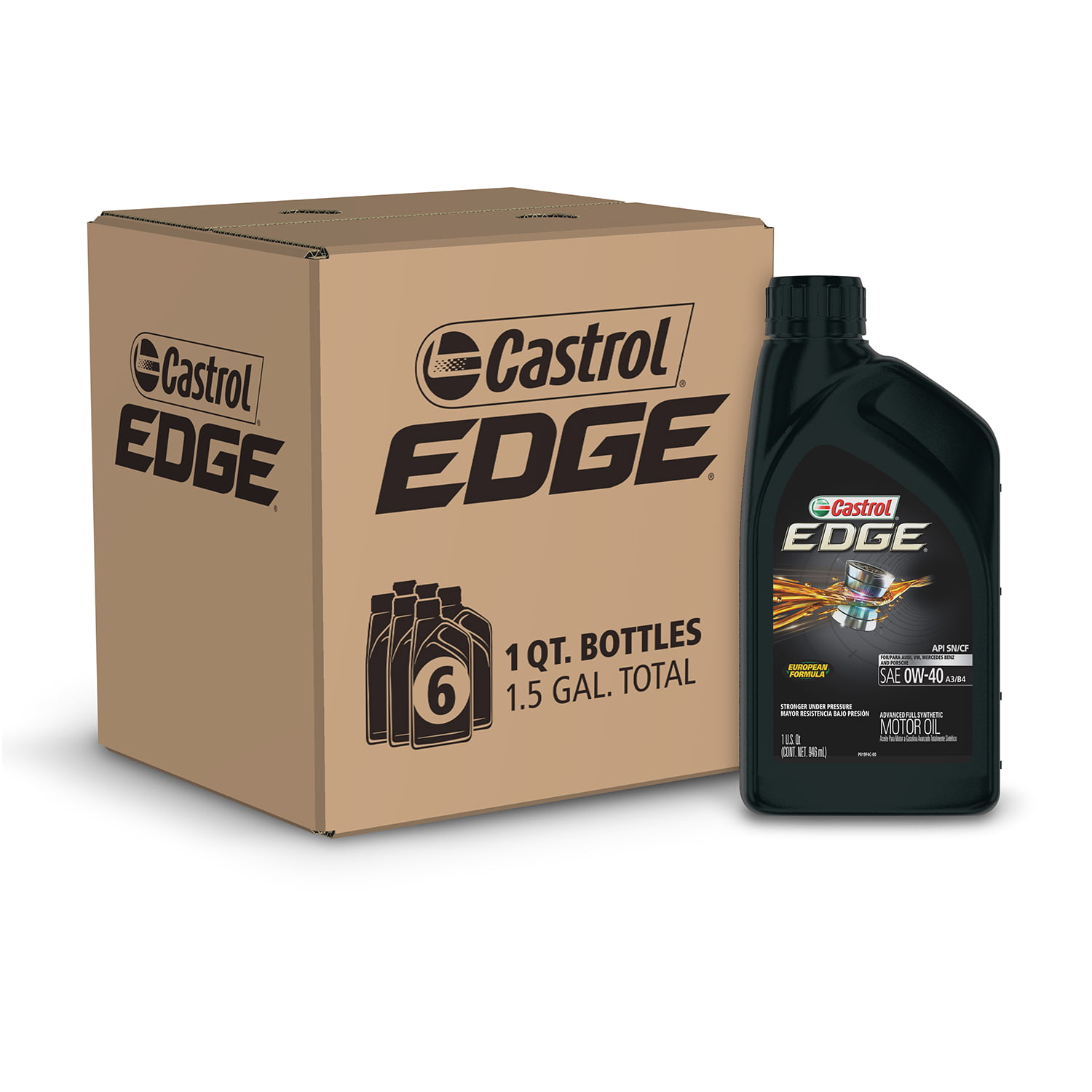 Castrol Edge 0W-40 A3/B4 Advanced Full Synthetic Motor Oil. 1 Quart. Case of 6