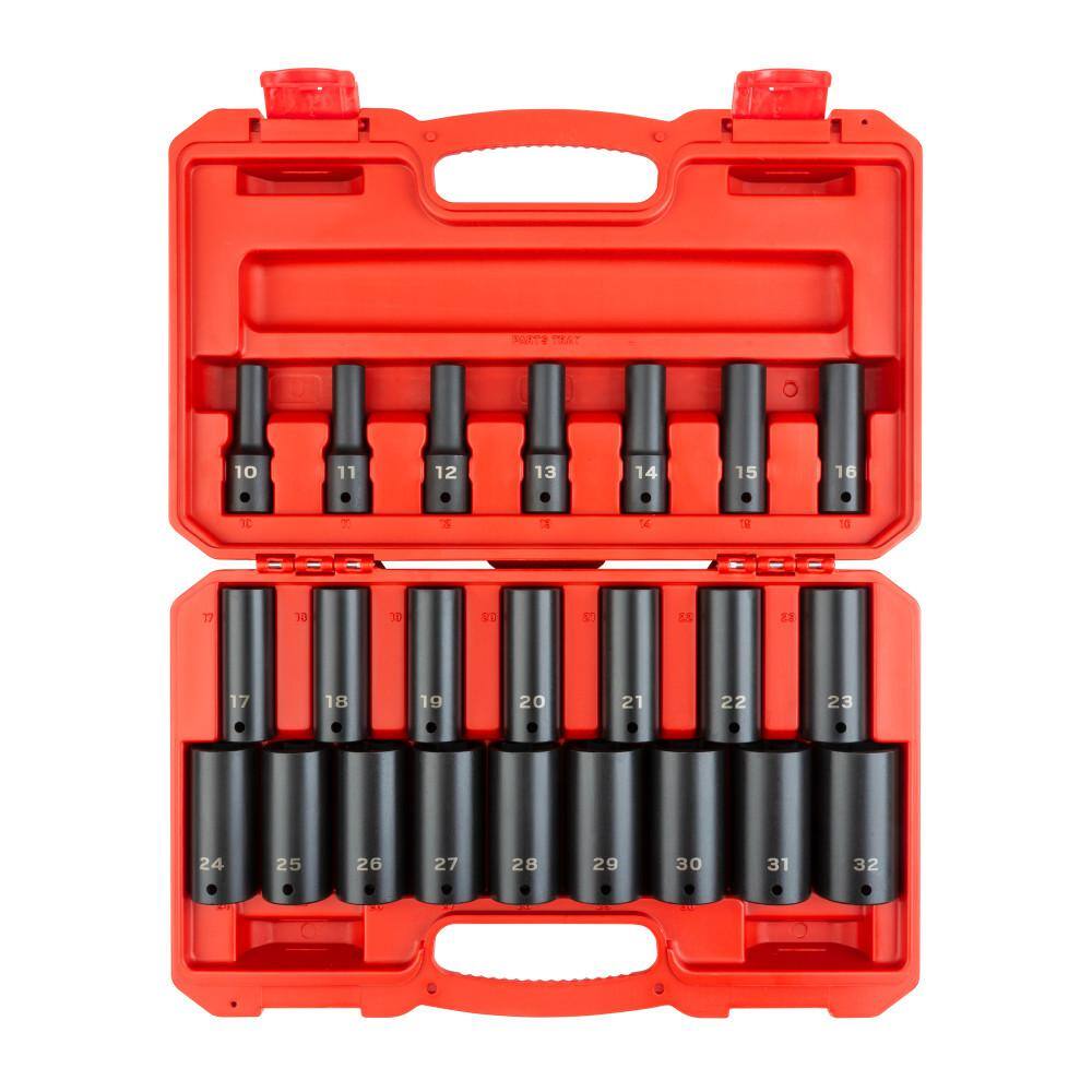 TEKTON SID92330 1/2 in. Drive Deep 6-Point Impact Socket Set. 23-Piece (10 mm - 32 mm)