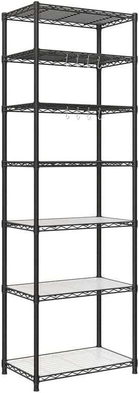 SONGMICS 7-Tier Metal Storage Shelves. Wire Shelving Unit. Adjustable Shelves. Garage Shelving. Kitchen. Living Room Storage Rack. Shelf Liners. 8 Hooks. Total Max. Load 616 lb. Black ULGR067B01