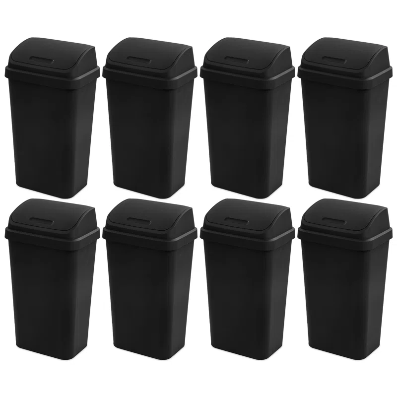 Sterilite 13 Gallon Swing Top Lid Wastebasket Trash Can. Black (8 Pack)