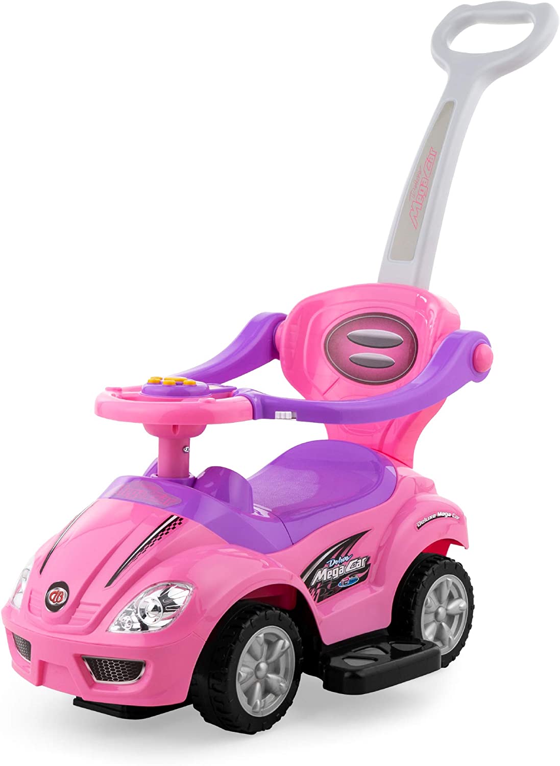 Best Choice Products Kids 3-in-1 Push and Pedal Car Toddler Ride On w/Handle. Horn. Music - Pink
