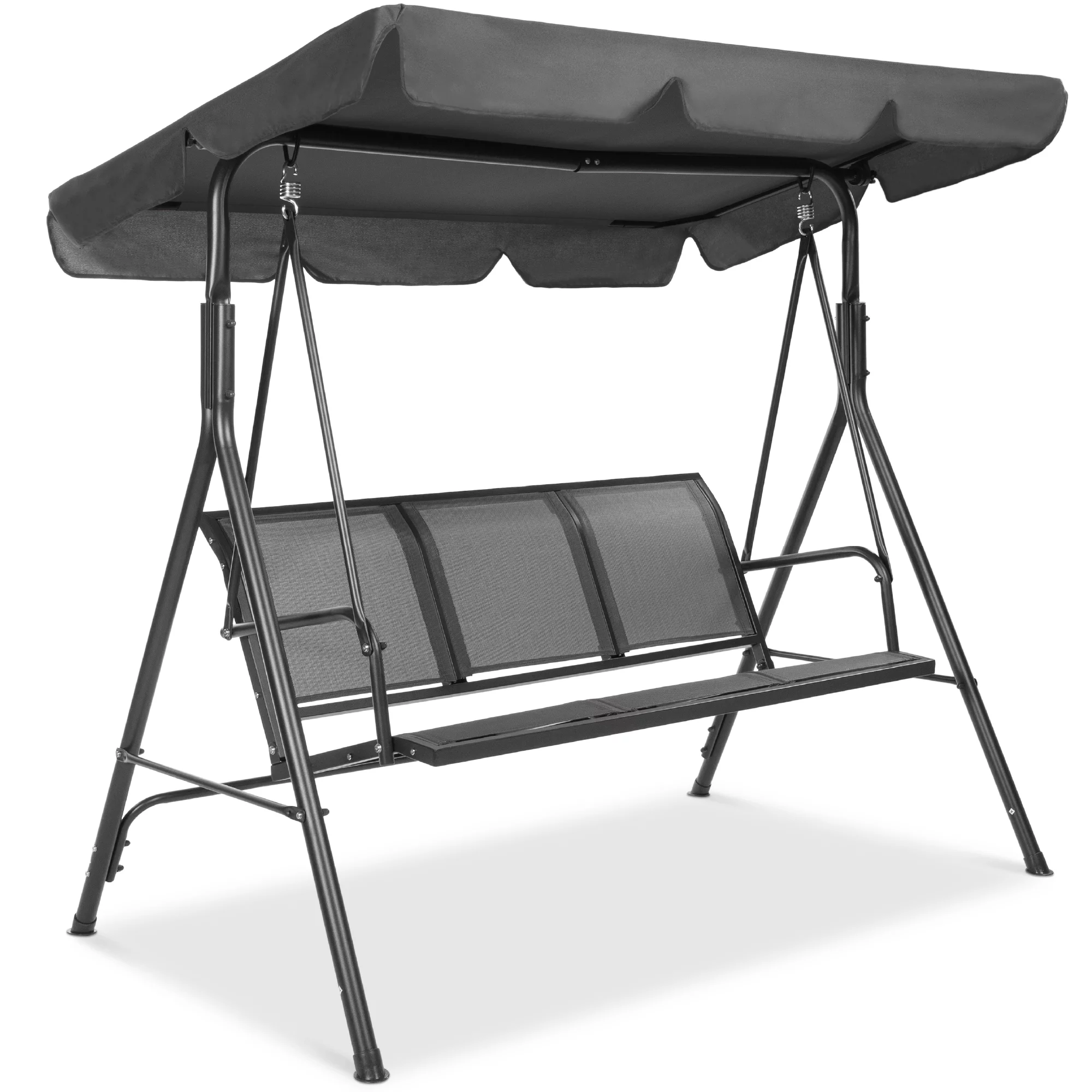 Best Choice Products 2-Seater Outdoor Adjustable Canopy Swing Glider Patio Bench w/ Textilene. Steel Frame - Gray