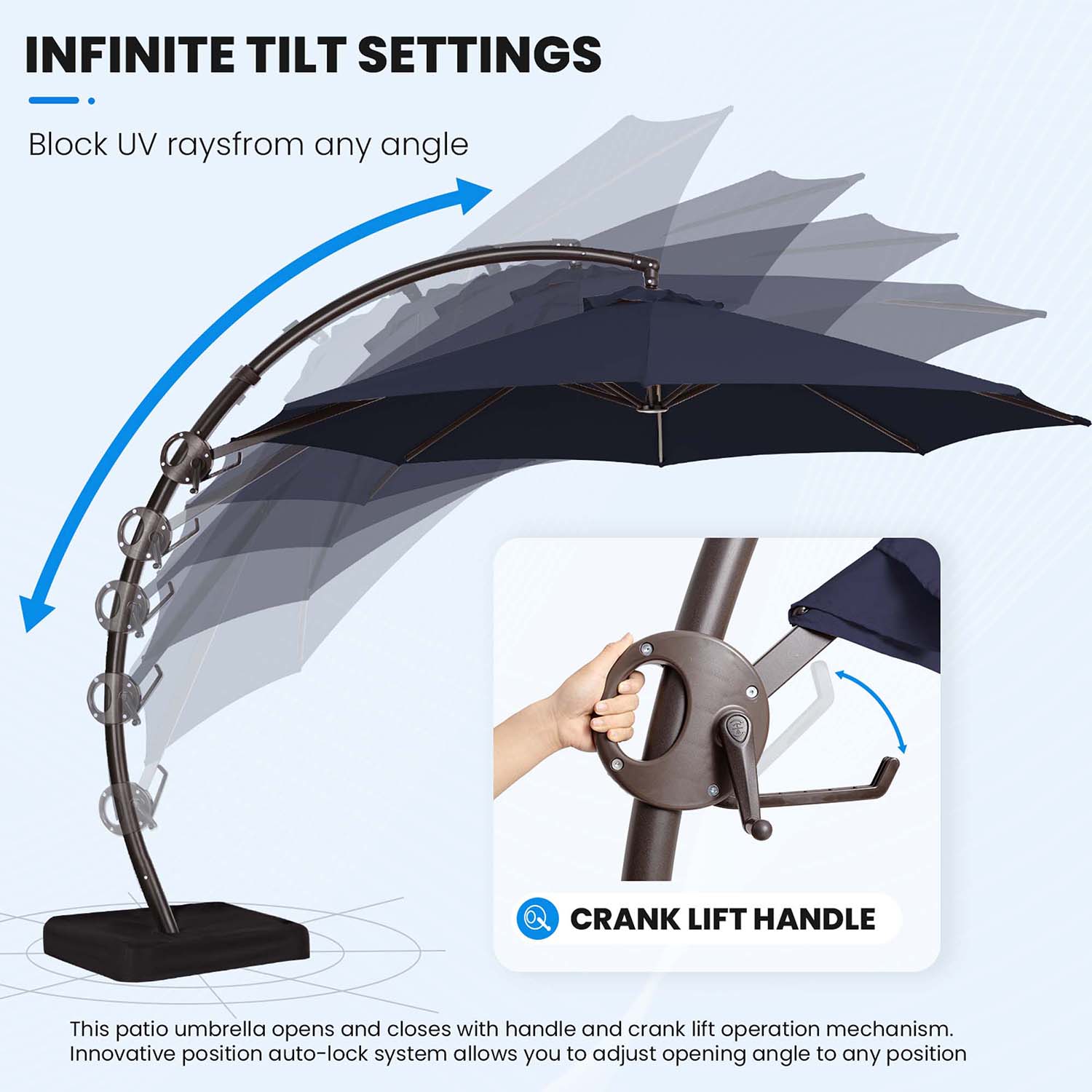 JEAREY 11-ft Navy Blue Crank Cantilever Patio Umbrella with Base