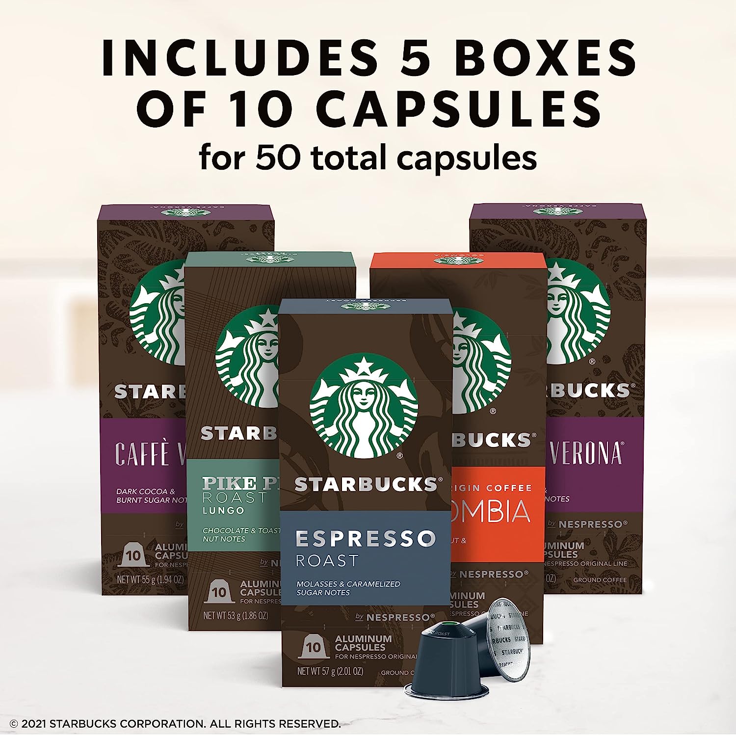 Starbucks by Nespresso. Intense Variety Pack (50-count single serve capsules. 10 of each flavor. compatible with Nespresso Original Line System)