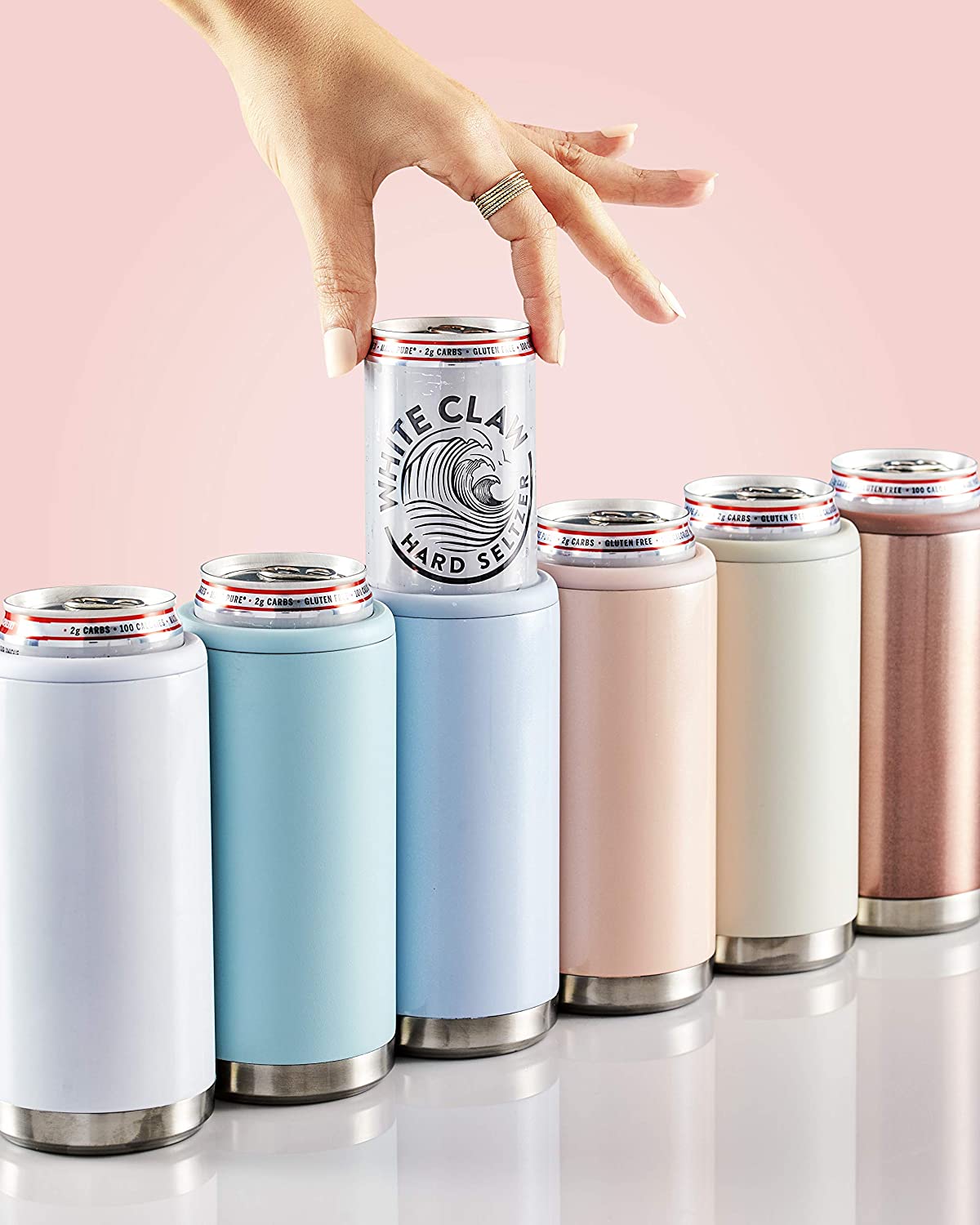Maars Skinny Can Cooler for Slim Beer & Hard Seltzer. Stainless Steel 12oz Sleeve. Blush Floral
