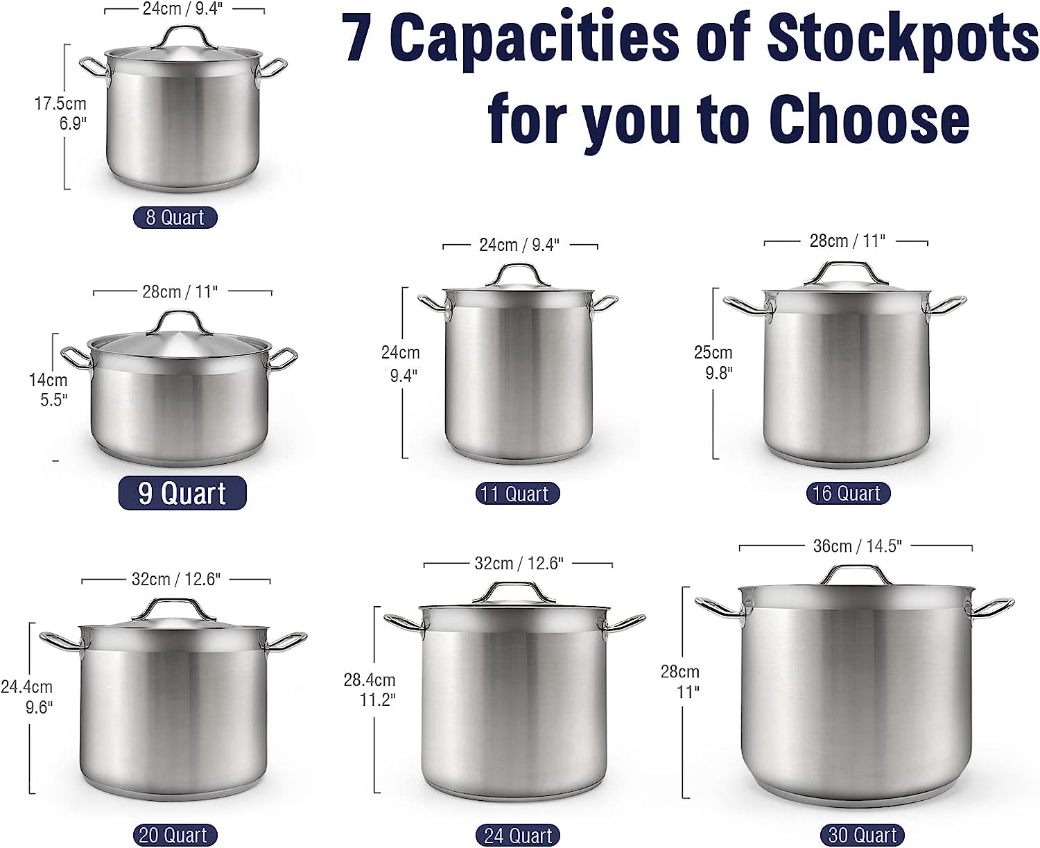 Cooks Standard Dutch Oven with Lid. 9 Quart Professional Stainless Steel Stockpots. Silver