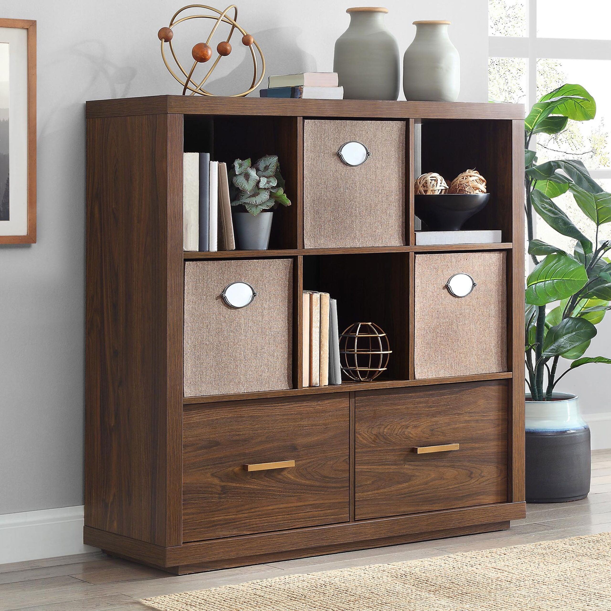Better Homes & Gardens Steele 6 Cube Storage Room Organizer with Drawers. Walnut Finish