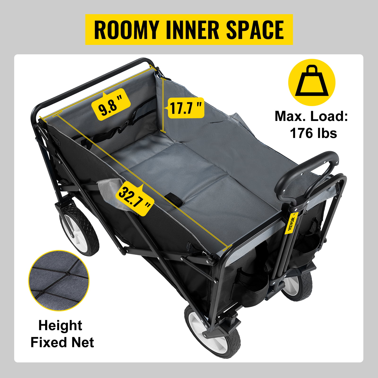 BENTISM Folding Wagon Cart Utility Collapsible Wagon 176 lbs w/ Adjustable Handle. Black