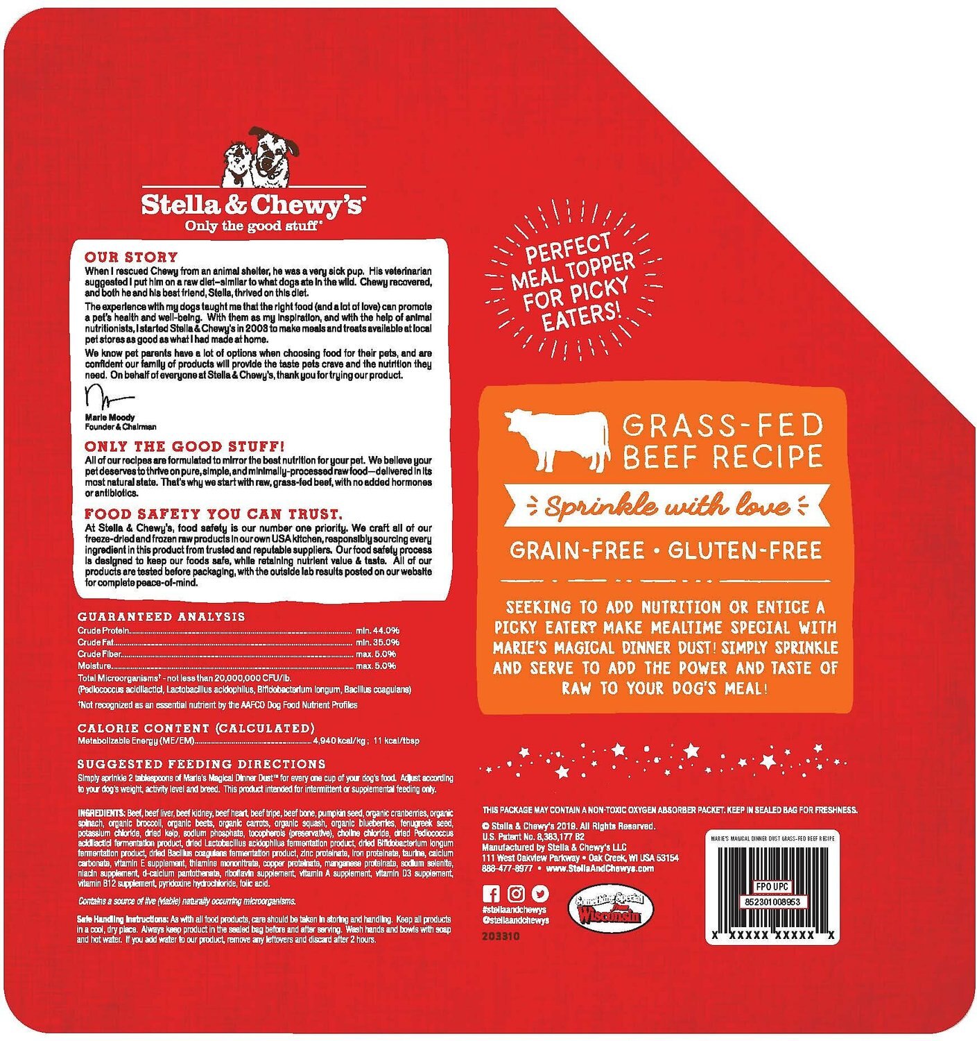 Stella & Chewy-s Marie-s Magical Dinner Freeze-Dried Raw Dust Grass-Fed Beef Dog Food Topper