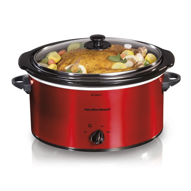 Hamilton Beach 33155 5 Quart Portable Oval Slow Cooker. Red