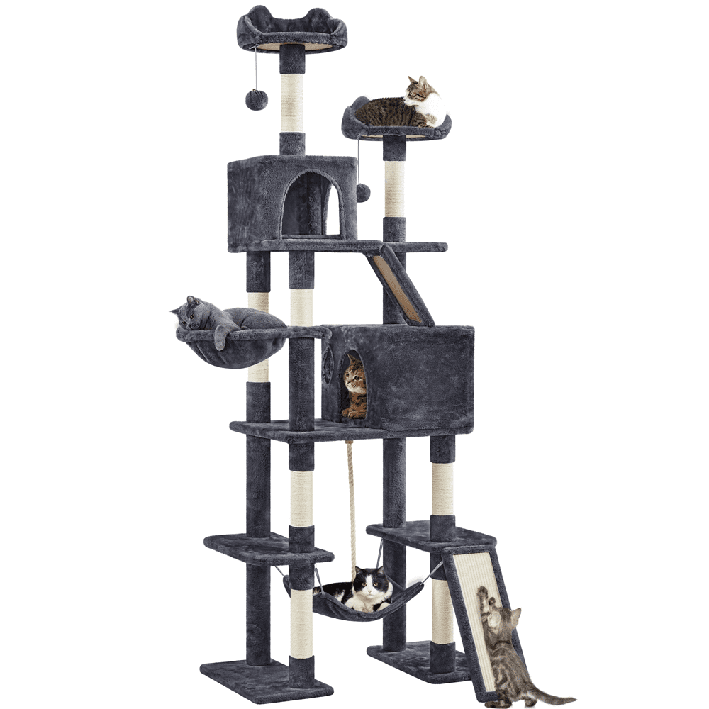 SMILE MART 82.5″ H Multi Level Large Cat Tree with 2 Cozy Condos for Indoor Small/Medium Cats. Dark Gray