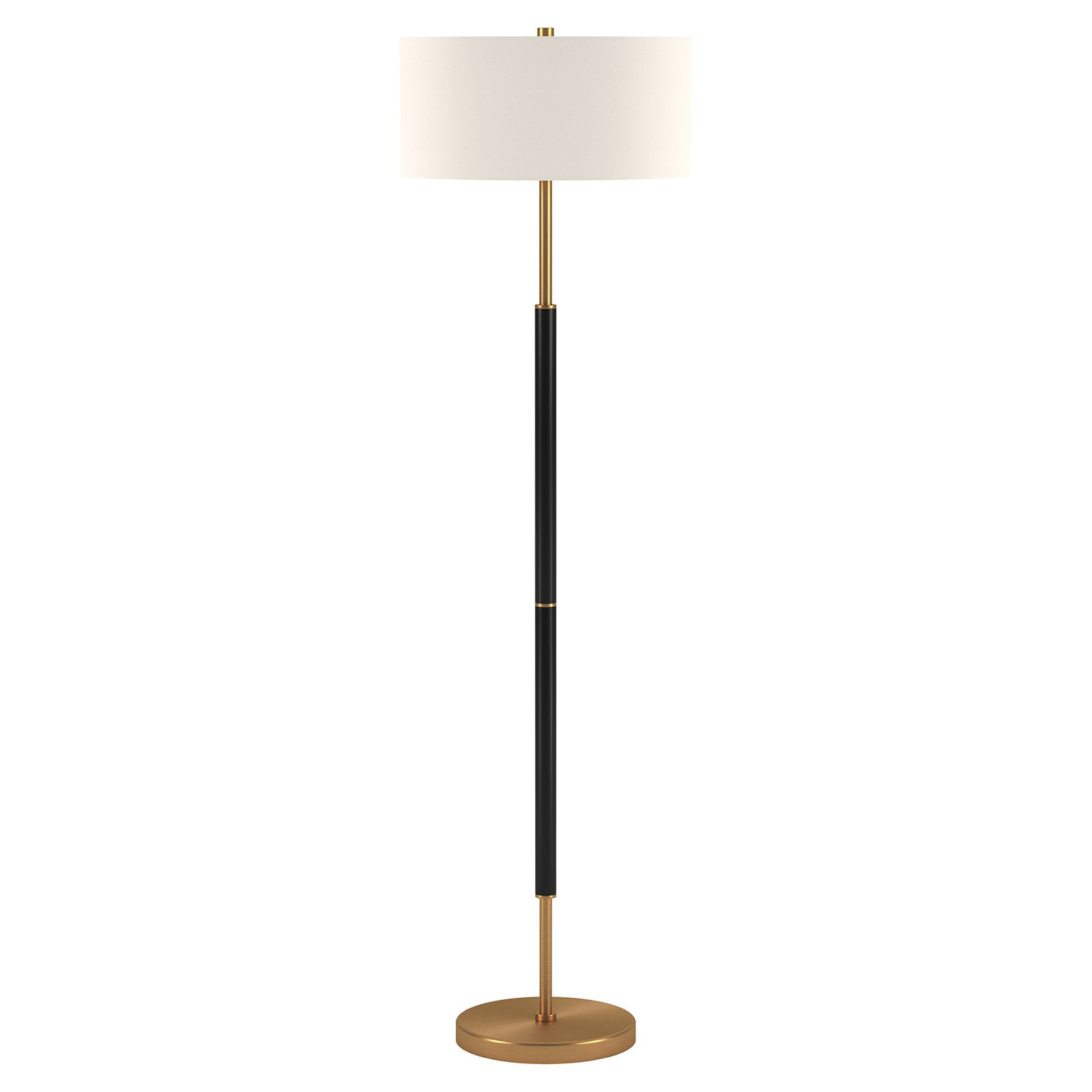 Evelyn&Zoe FL0159 Mid-Century Modern and Minimalist Floor Lamp in Matte black and Polished Brass with White Linen Drum Shade