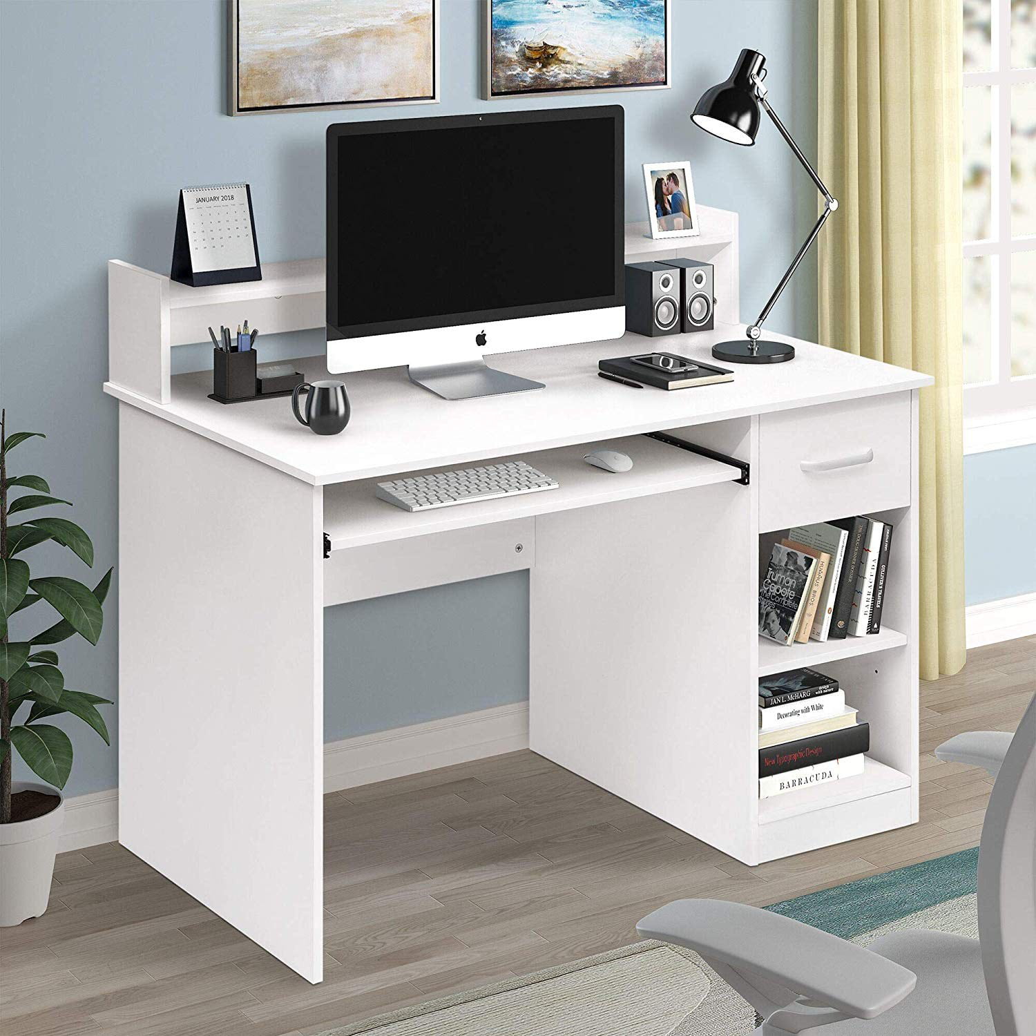 Winado Computer Desk Home Office Workstation Laptop Study Table with Drawer Keyboard Tray. White