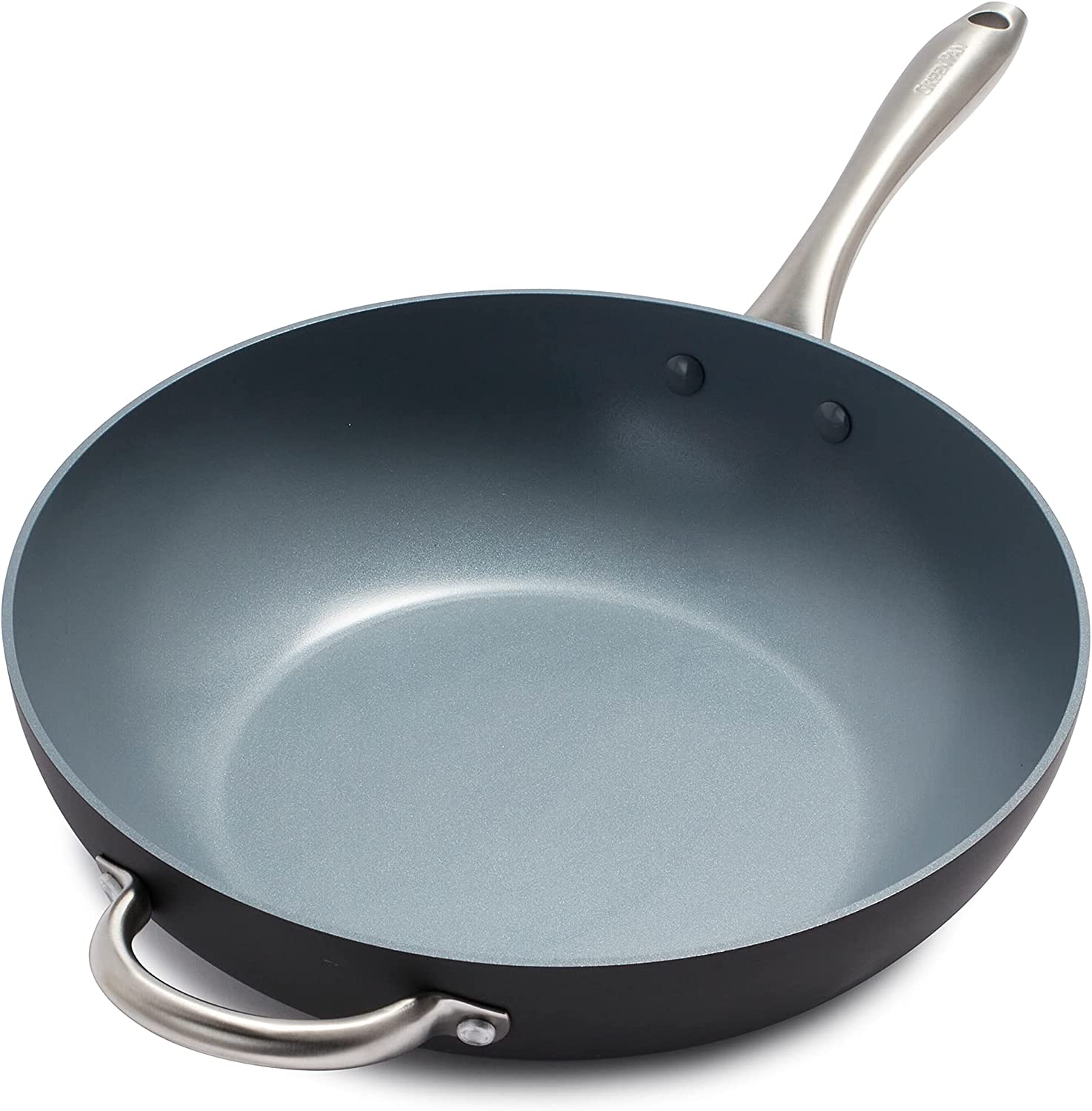GreenPan Lima Hard Anodized Healthy Ceramic Nonstick 12.5″ Wok pan with Helper Handle. PFAS-Free. Oven Safe. Gray