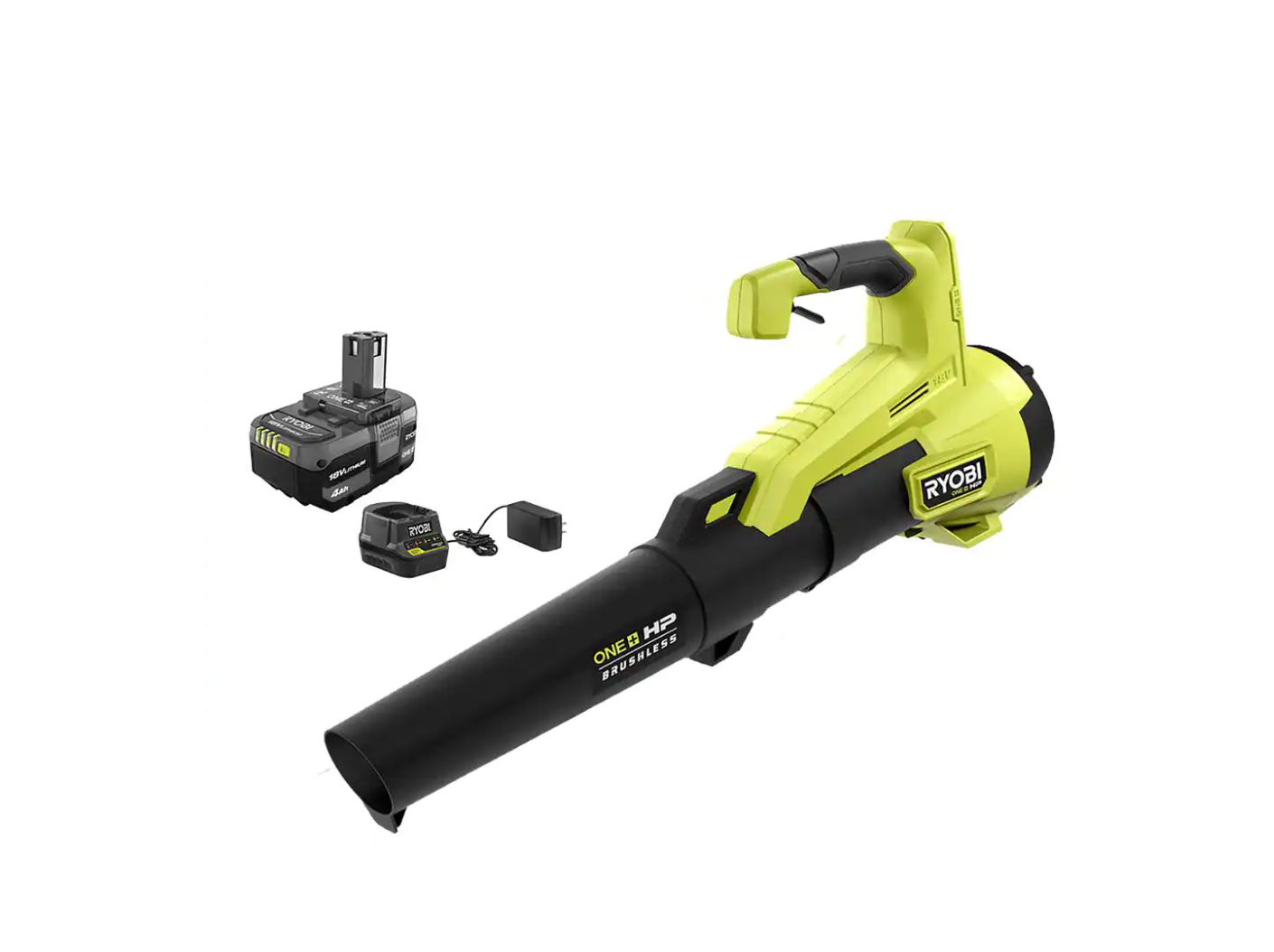 RYOBI P21120VNM ONE+ HP 18V Brushless 110 MPH 350 CFM Cordless Variable-Speed Jet Fan Leaf Blower w/ 4.0 Ah Battery and Charger
