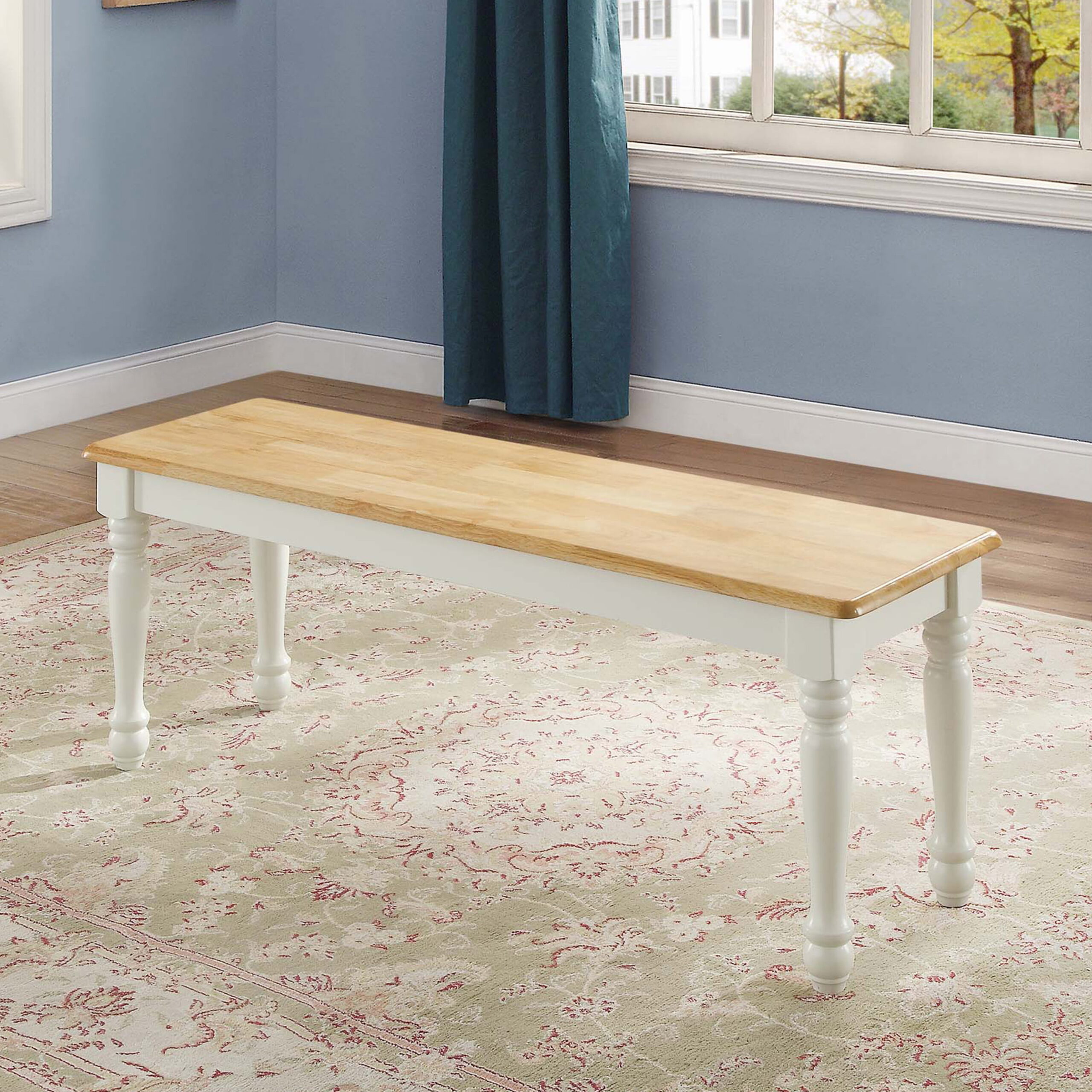 Better Homes & Gardens Autumn Lane Farmhouse Solid Wood Dining Bench. White and Natural Finish
