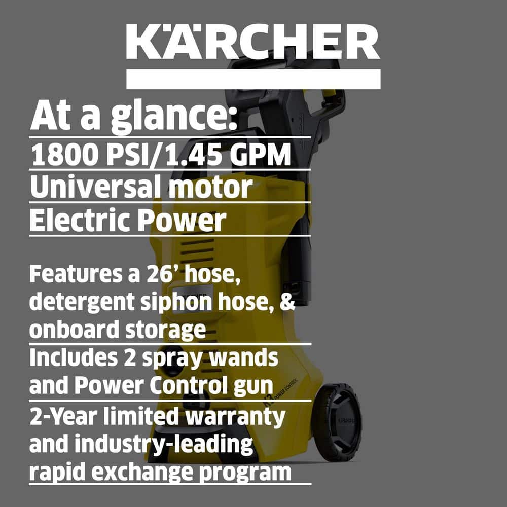 Karcher 1.676-109.0 1800 PSI 1.45 GPM K 3 Power Control Cold Water Electric Pressure Washer Plus Vario and DirtBlaster Spray Wands
