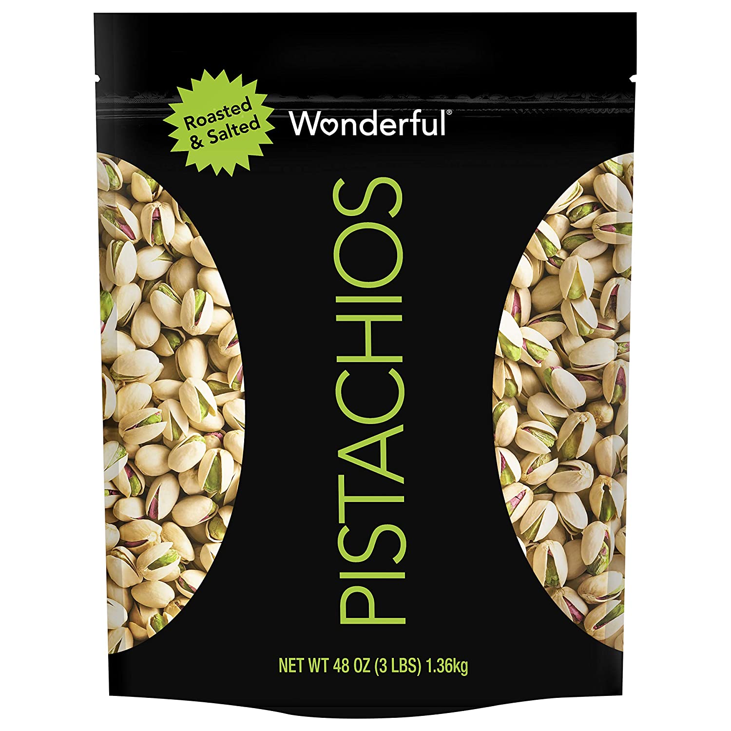 Wonderful Pistachios Resealable Bag. Roasted & Salted. 48 Oz