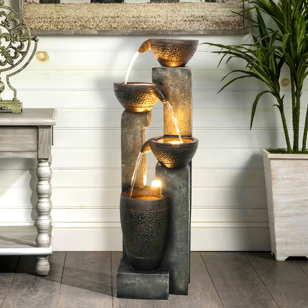 4-Tier Pots Outdoor Water Fountain for Garden - Outdoor Water Fountain for Yard. Floor Patio. Backyard and Home Art Decor