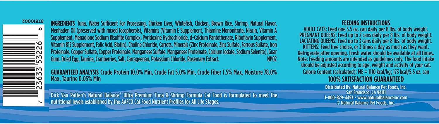 Natural Balance Ultra Premium Tuna with Shrimp Formula Canned Cat Food 5.5-oz case of 24