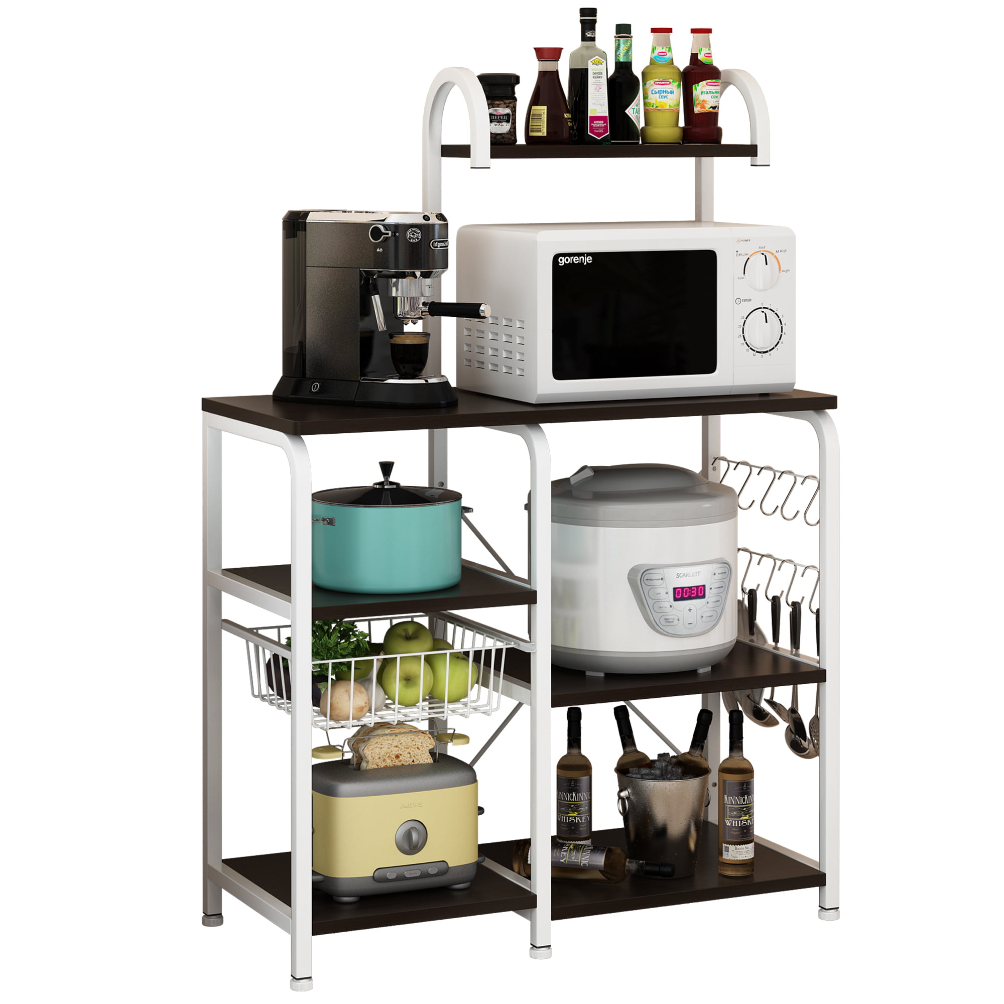 Ktaxon Kitchen Baker-s Rack. 5-Tier Microwave Oven Stand. Kitchen Utility Cart Island Coffee Bar with Hutch. Kitchen Storage Shelf Shelving Unit Organizer with Drain Basket. Spice Rack & 10 Hooks