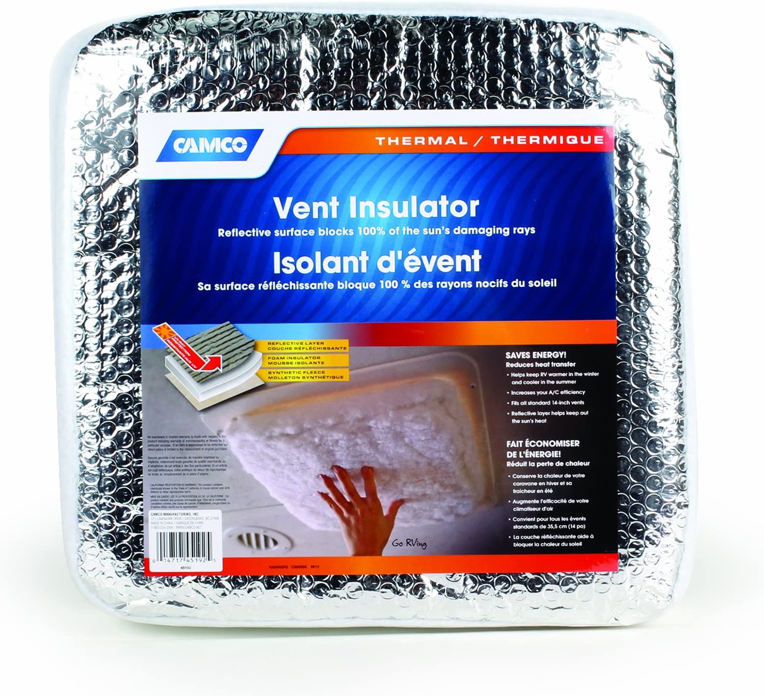 Camco RV Vent Insulator And Skylight Cover With Reflective Surface. Fits Standard 14″ RV Vents (45192)