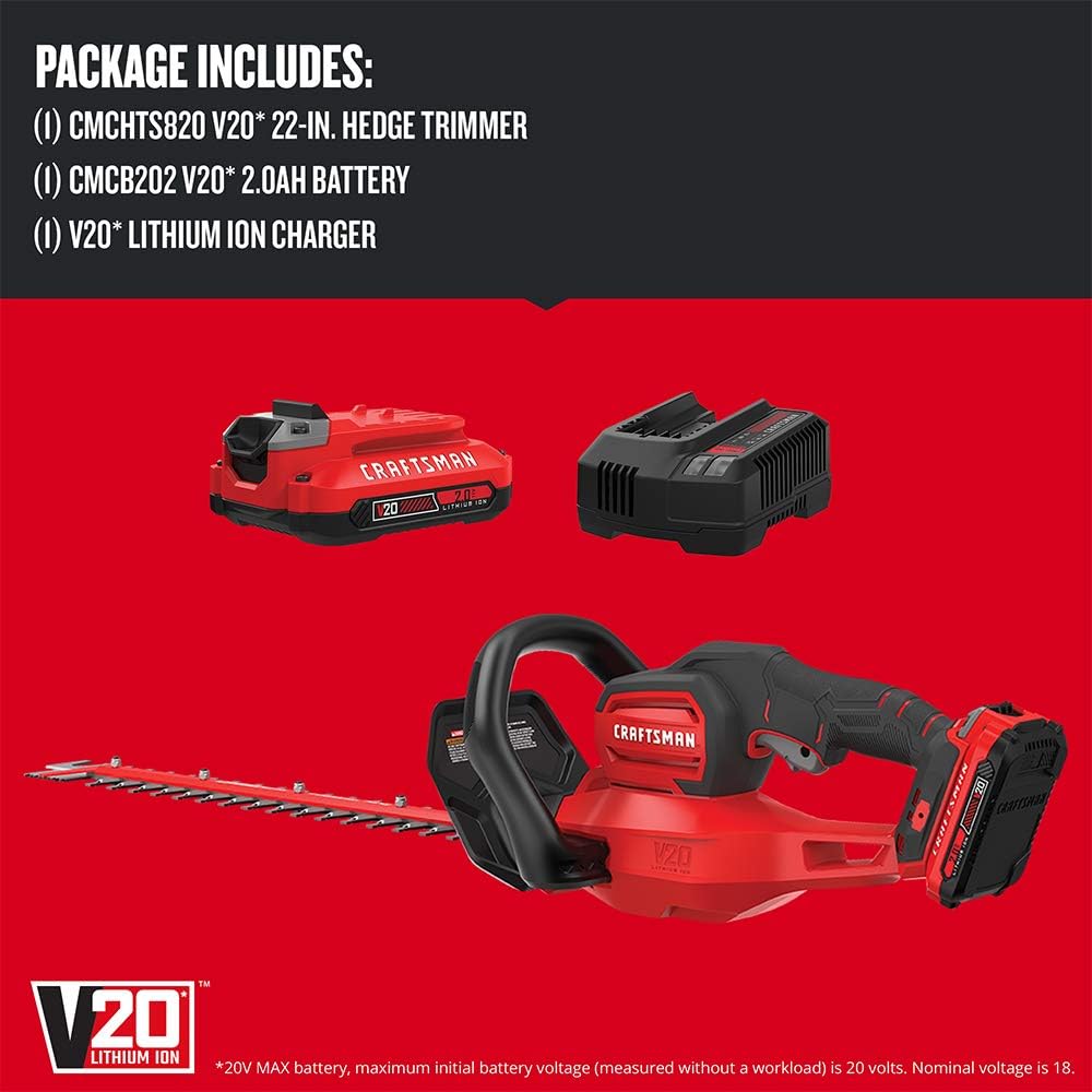 CRAFTSMAN V20* Cordless Hedge Trimmer. 22-Inch (CMCHTS820D1)