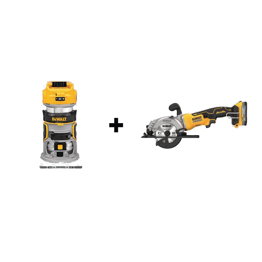 DEWALT DCW600BWCS571E1 Atomic 20-Volt MAX Lithium-Ion Cordless Brushless 4-1/2 in. Circular Saw & Compact Router with 1.7Ah Battery & Charger