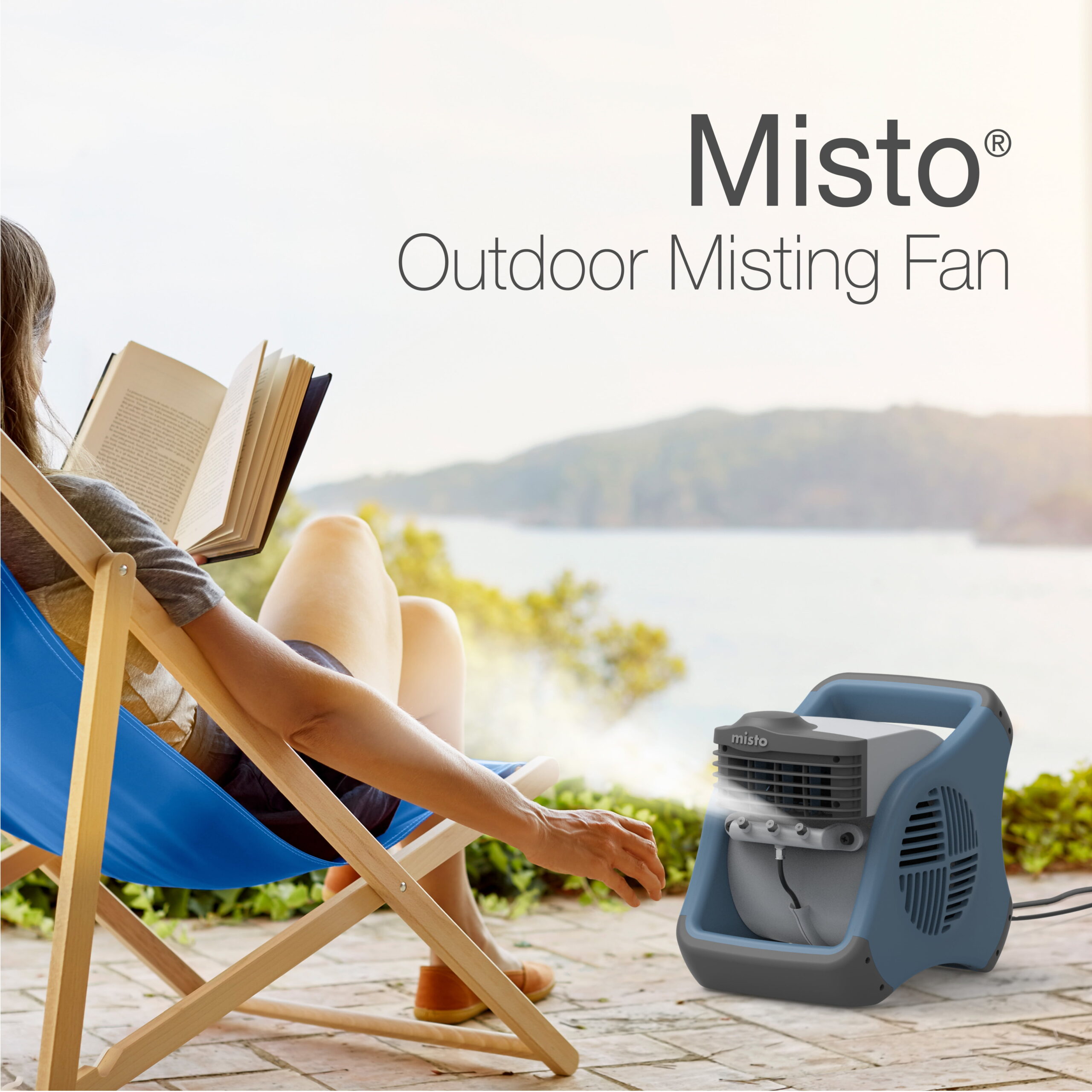 Lasko 15 inch Pivoting Misto Outdoor Misting Fan with GFCI Cord and 3 Speeds. 7054. Blue and Gray