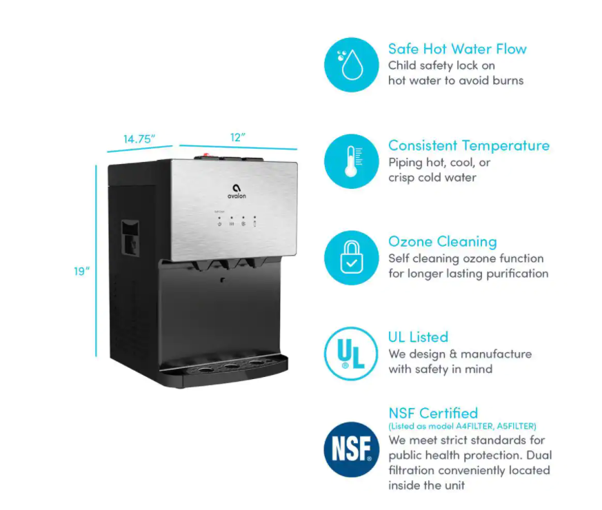 Avalon A12 Countertop Bottleless Water Dispenser. 3 Temperatures. Self-Cleaning. Stainless Steel