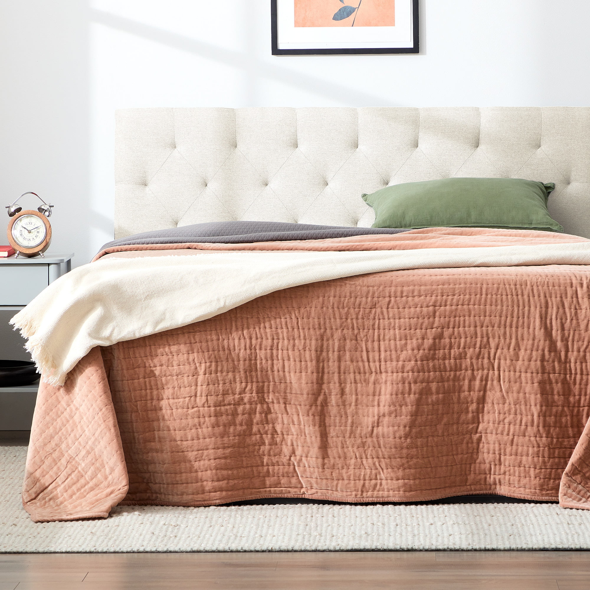 Rest Haven Eugene Diamond Tufted Upholstered Headboard. Queen. Cream