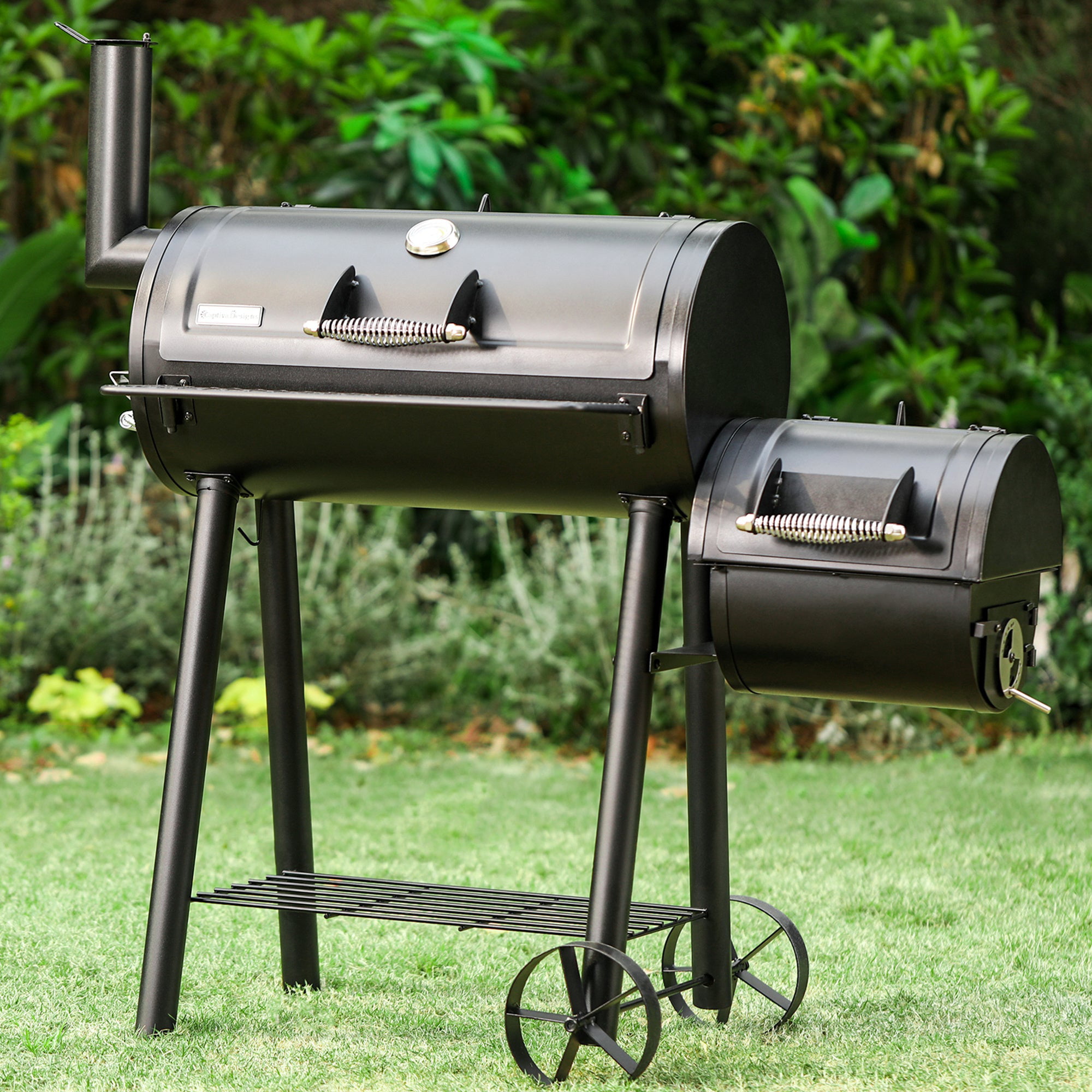 Sophia & William Portable BBQ Charcoal Grill with Offset Smoker. Black