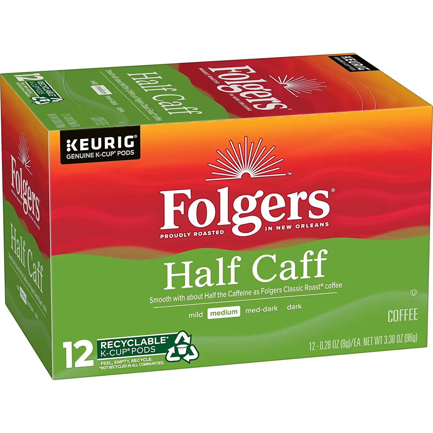 Folgers Half-Caff Coffee Medium Roast 72 Keurig K Cup Pods.12 Count (Pack of 6)