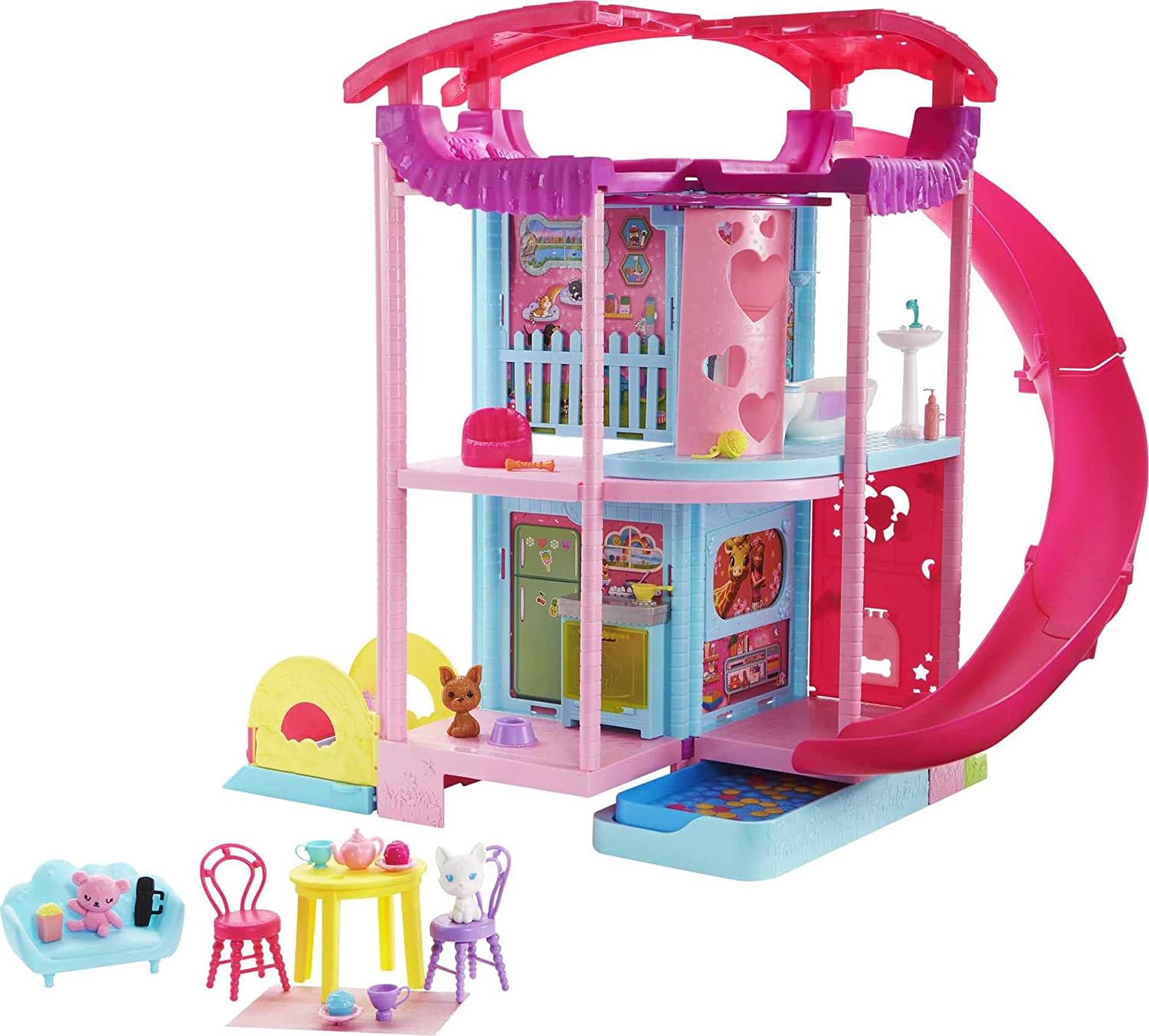Barbie Chelsea Playhouse (~20-in) Transforming Dollhouse with Slide. Pool. Ball Pit. Pet Puppy & Kitten. Elevator. 15+ Accessories. Gift for 3 to 7 Year Olds