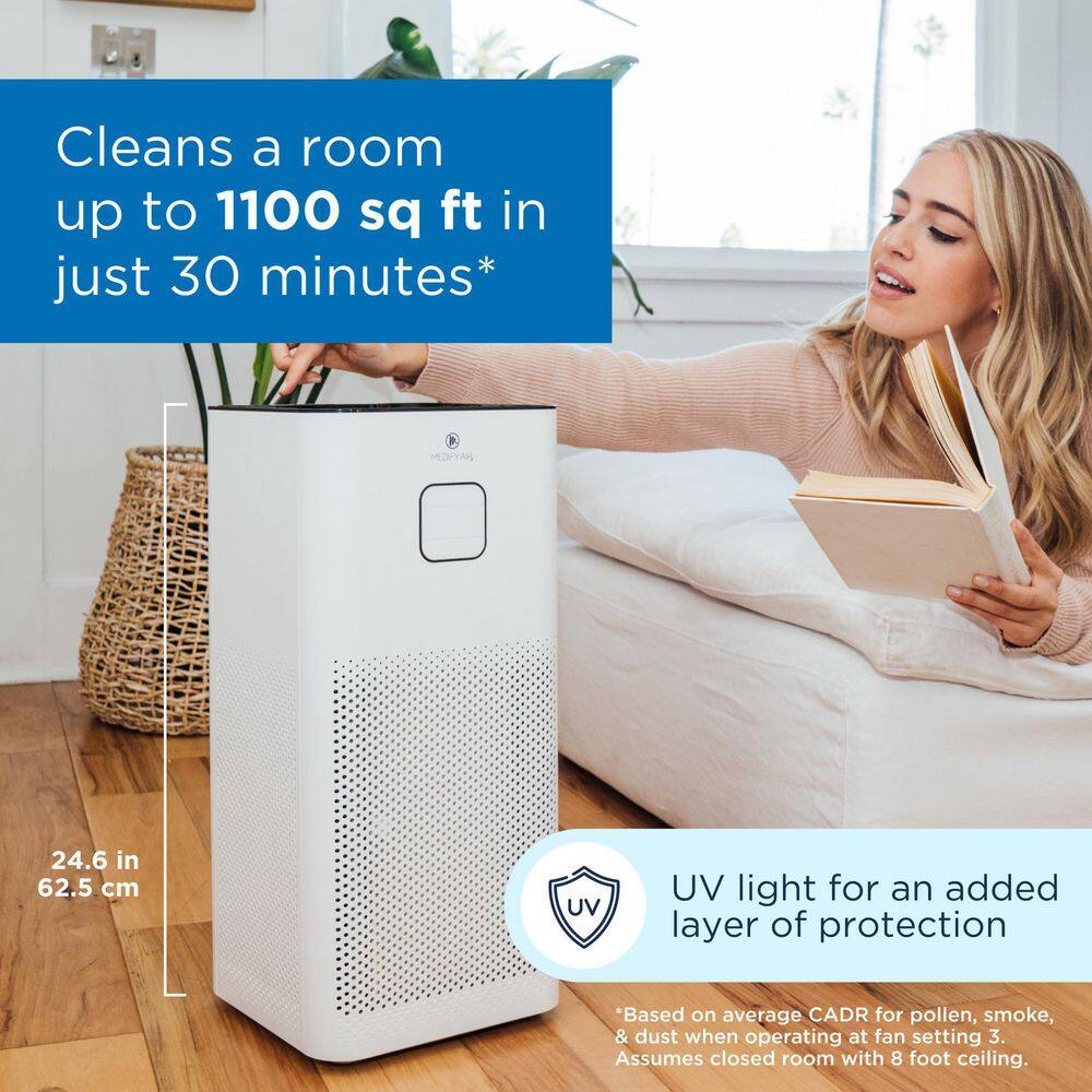 MEDIFY AIR MA-50-W1 Air Purifier H13 HEPA Filter with UV 1100 sq. ft. Coverage 99.9% Removal to 0.1 Microns White (1-Pack)