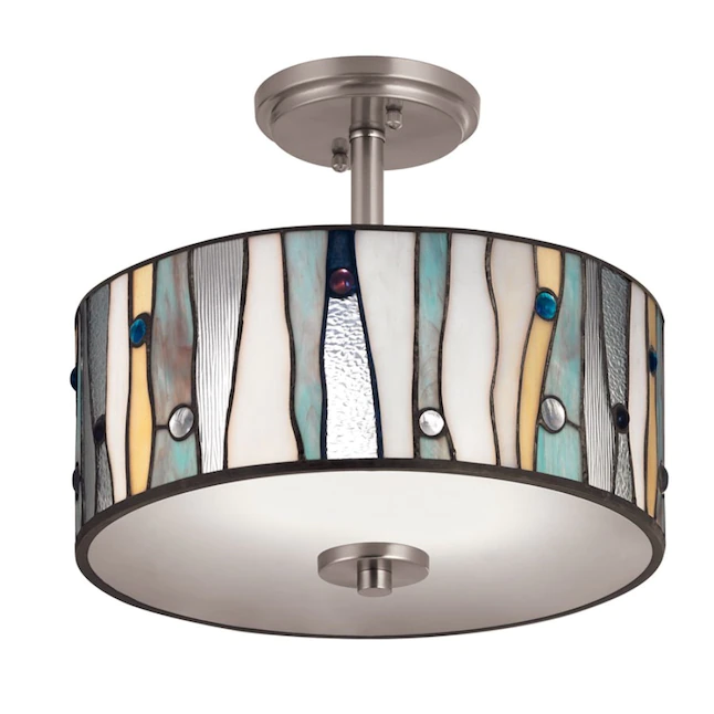 Portfolio  1-Light 13-in Brushed Nickel Incandescent Semi-flush Mount Light