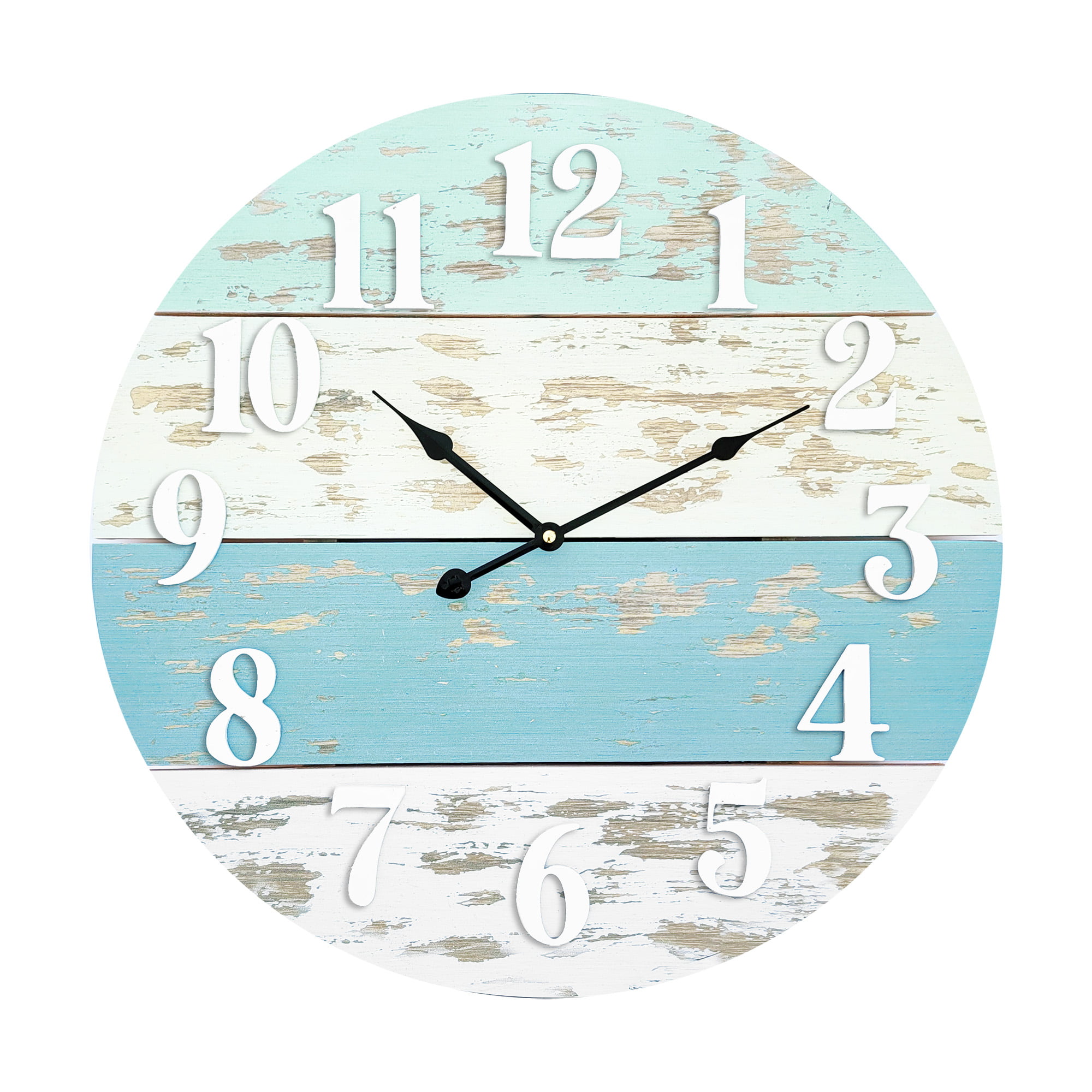 Mainstays 20″ Farmhouse Coastal Blue Wood Round Wall Clock