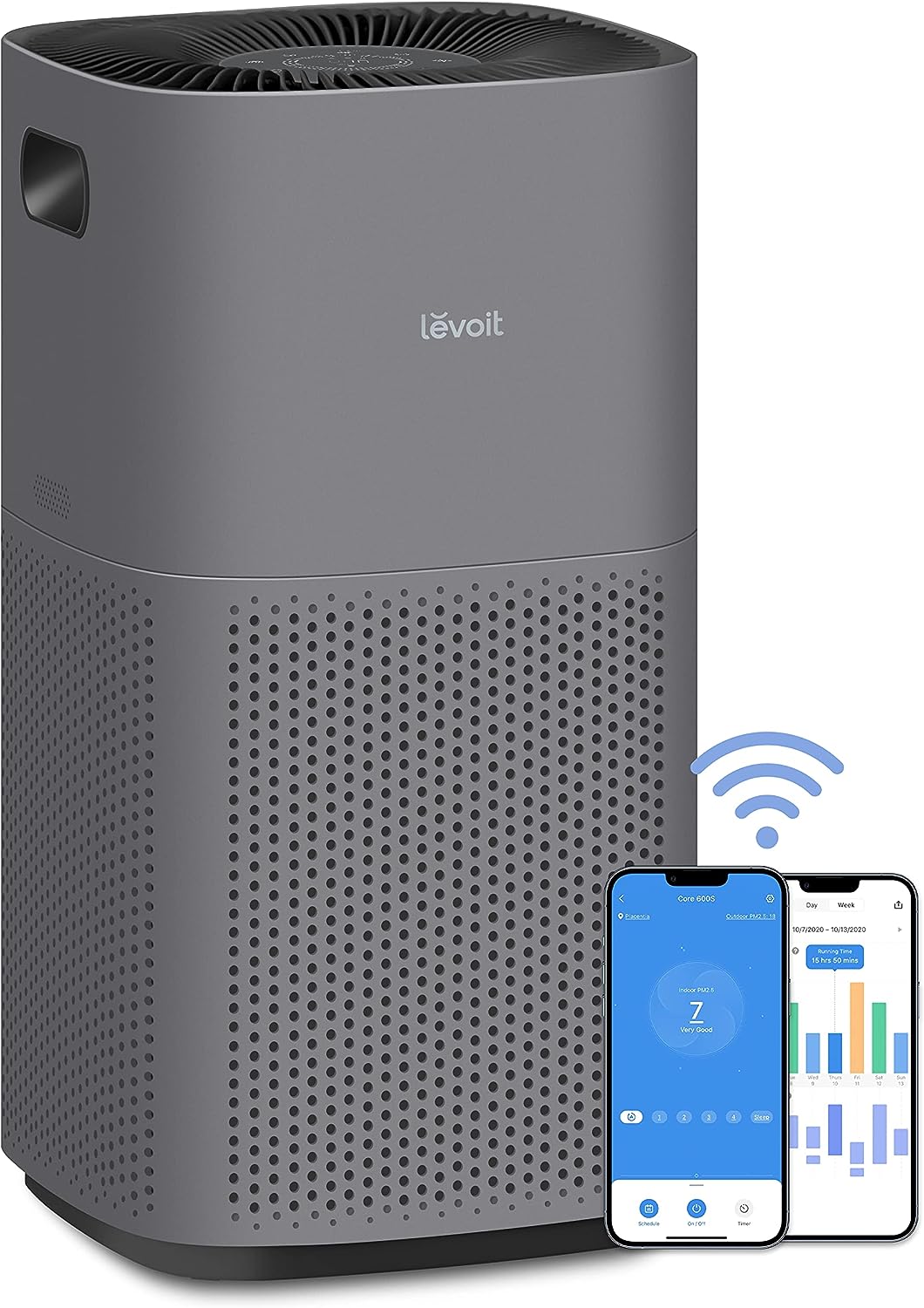 LEVOIT Air Purifiers for Home Large Room. Covers up to 3175 Sq. Ft. Smart WiFi and PM2.5 Monitor. Hepa Filter Captures Particles. Pet Allergies. Smoke. Dust. Pollen. Alexa Control. Core 600S. Gray