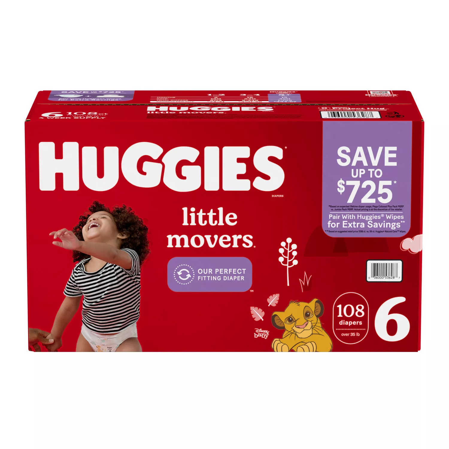 Baby Diapers Size 6. 108 Ct. Huggies Little Movers