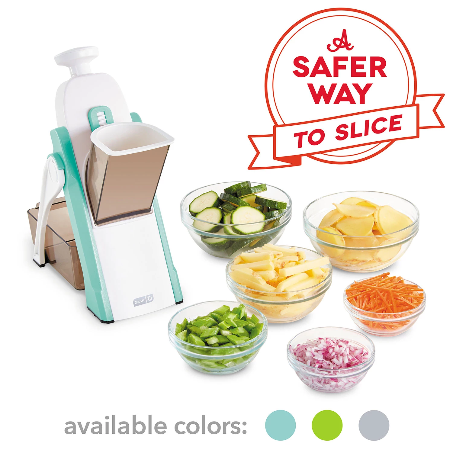 DASH Safe Slice® Mandoline Slicer. Julienne + Dicer for Vegetables. Meal Prep & More with 30+ Presets & Thickness Adjuster - Aqua