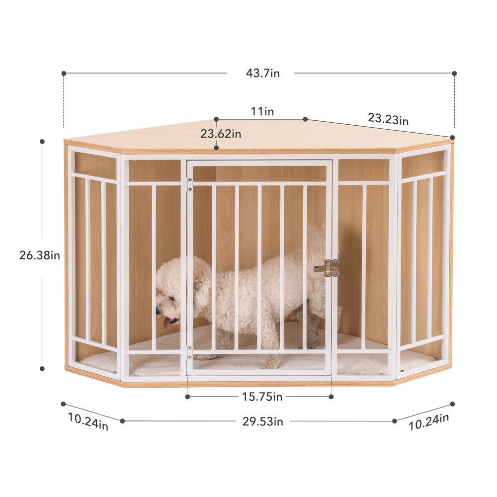 Kahomvis AWS-LKW9-448 Corner Dog Crate with Cushion. Dog Kennel with Wood and Mesh