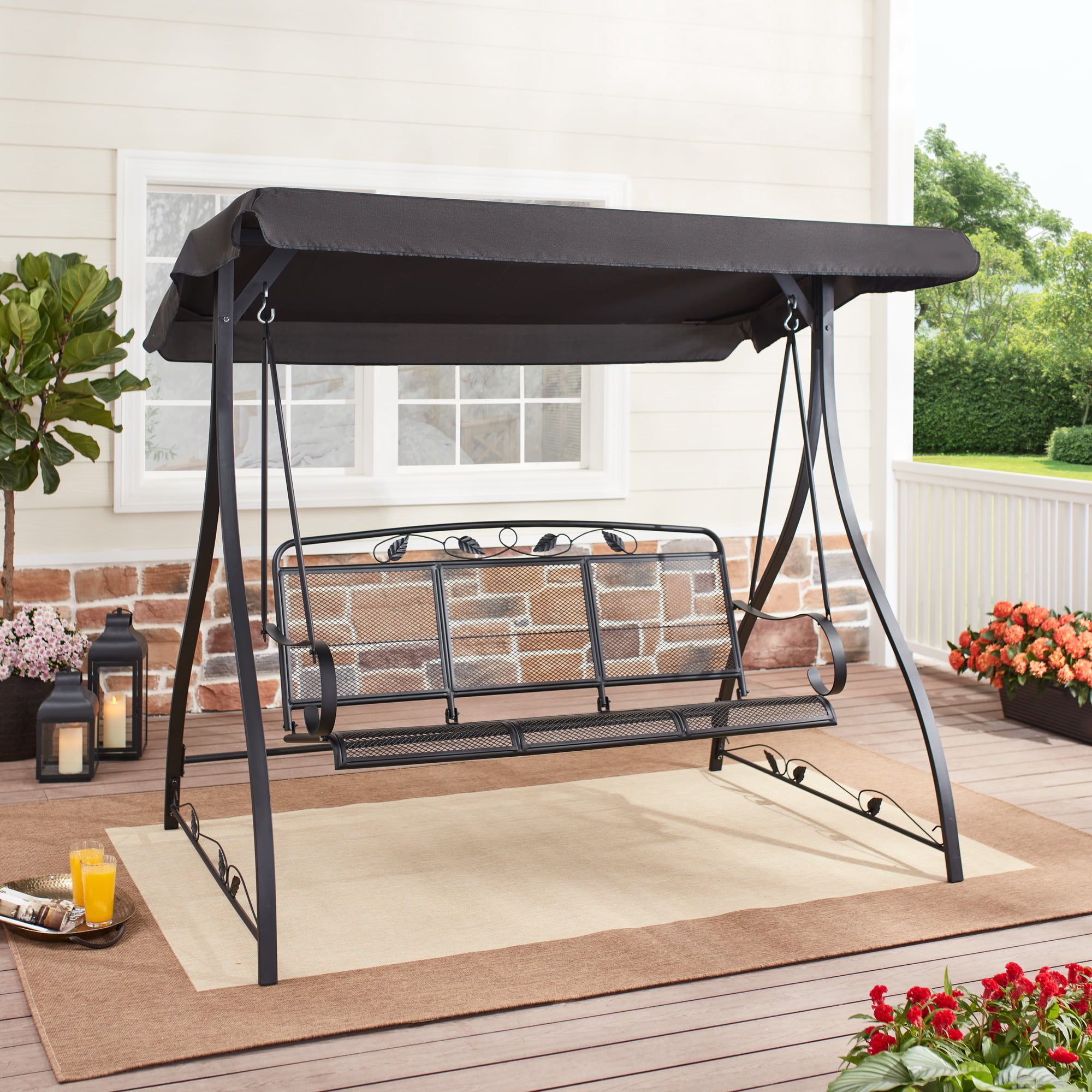 Mainstays Jefferson 3 Person Steel Porch Swing - Black