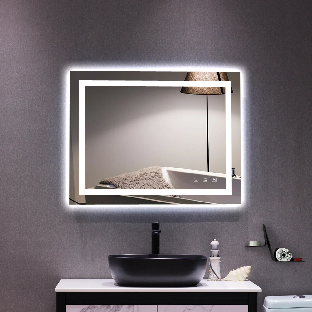 DISCOUNTTODAY LED Lighted Bathroom Mirror. Horizontal/Vertical Wall Mounted Vanity Mirror with Light. Anti Fog. Dimmable Touch Sensor 36 x 28 Inches
