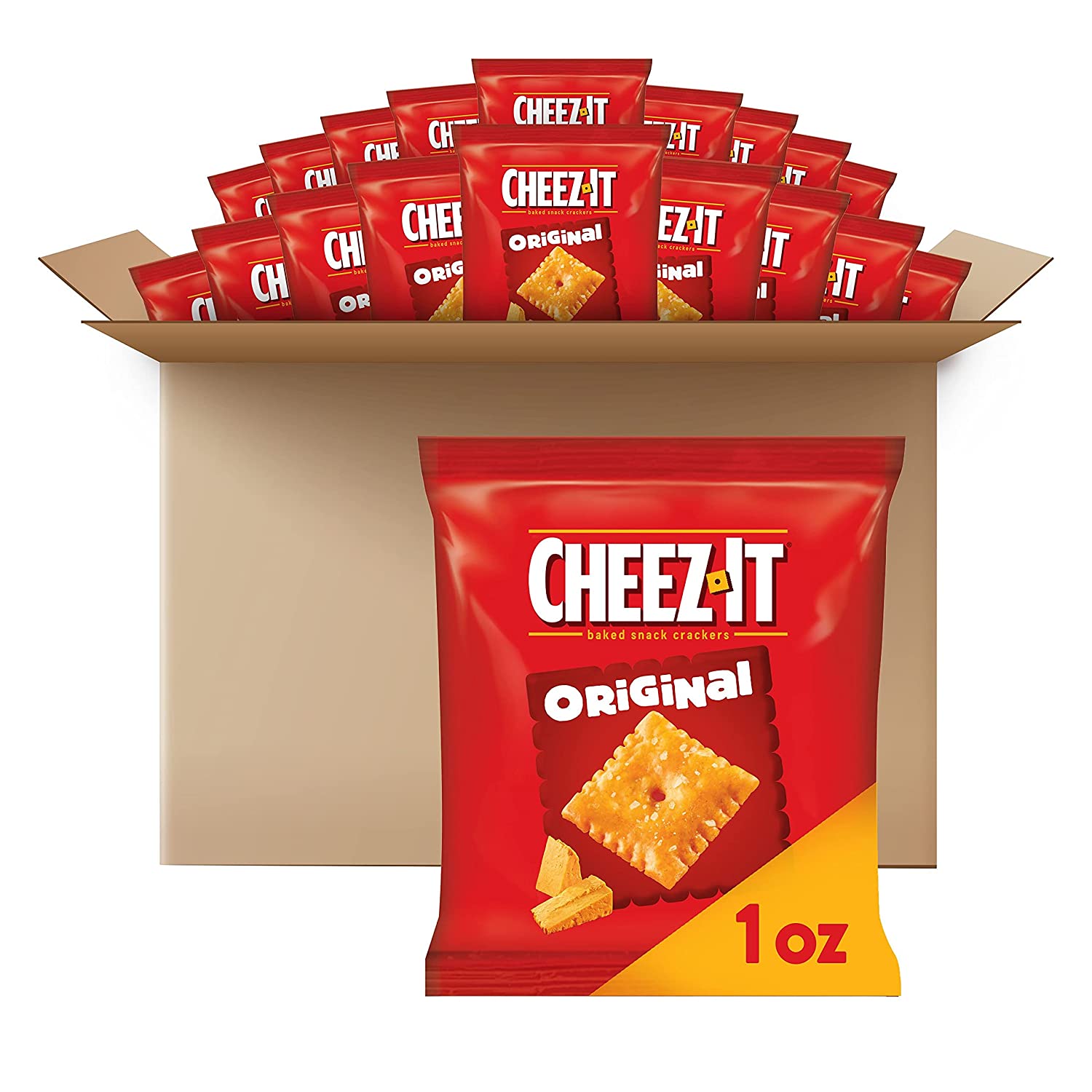 Cheez-It Baked Snack Cheese Crackers. Original. School Lunch Snacks. 1 oz Bag (40 Bags)
