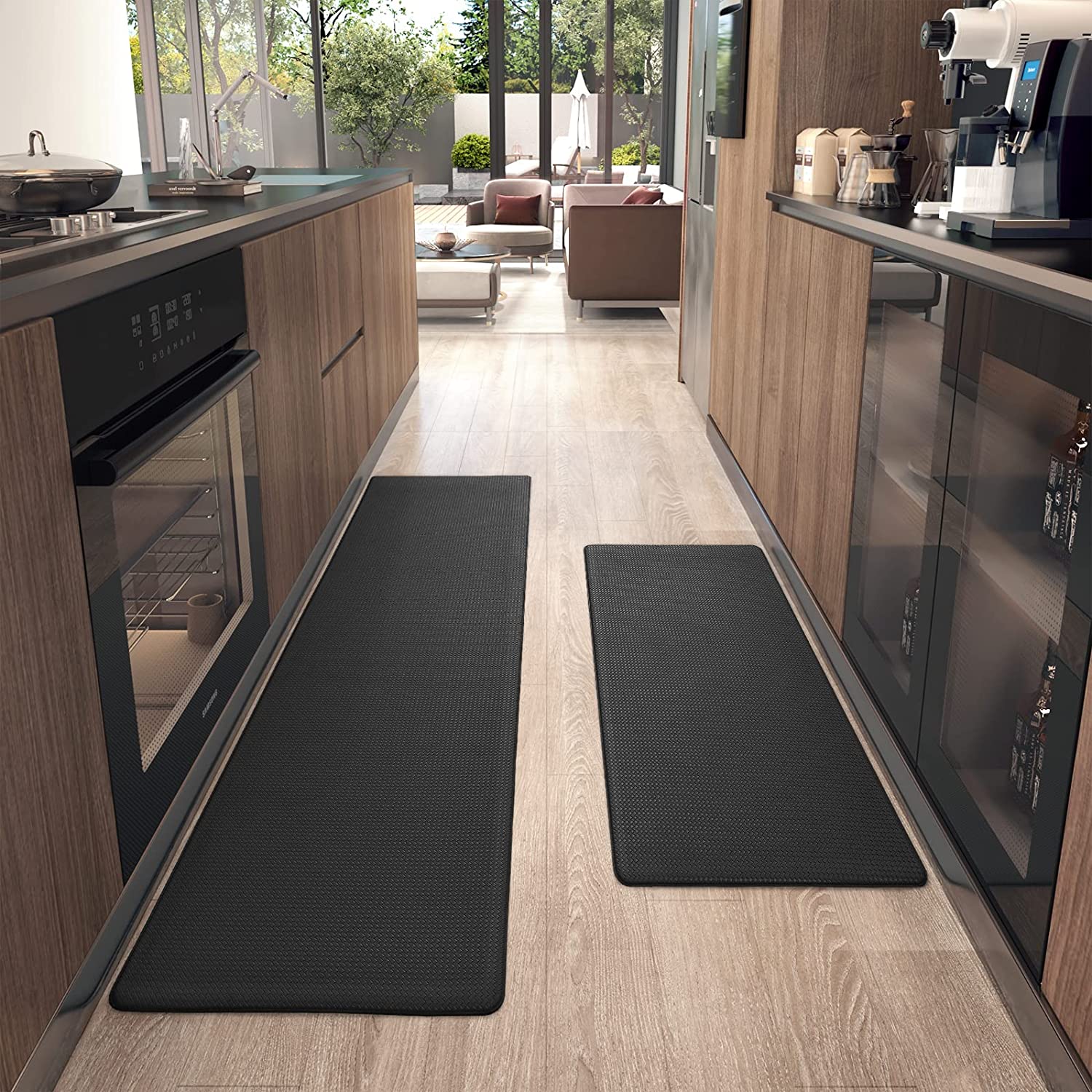 Color&Geometry Kitchen Rugs. Kitchen Rug Set 2 Piece Kitchen Runner Rug Kitchen Floor Mat. Cushioned Anti Fatigue Kitchen Mat Non Skid Waterproof Comfort Standing Kitchen Rug. 17″x29″+17″x59″. Black