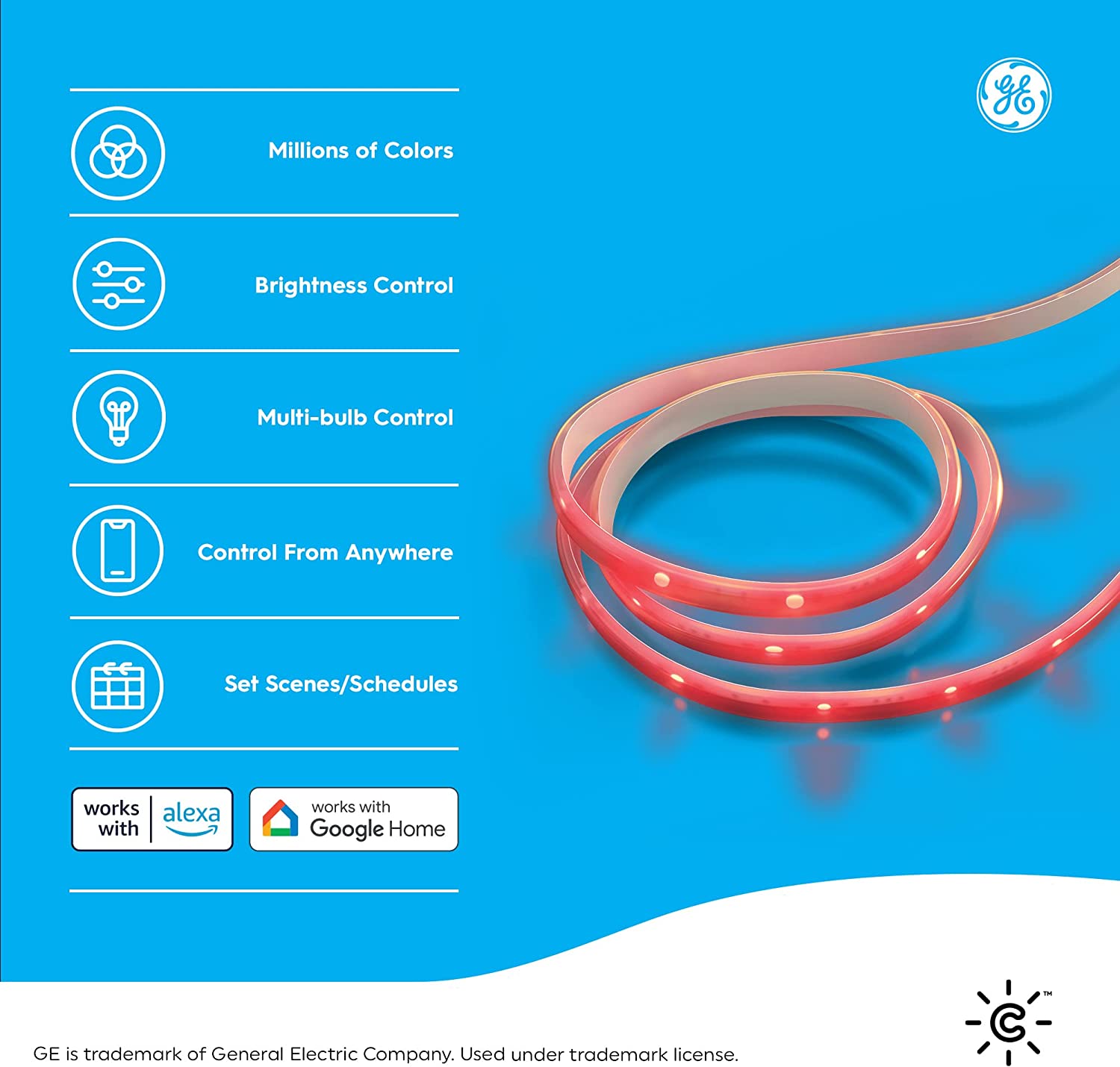 ‎GE Lighting CYNC Smart LED Light Strip. Color Changing Lights. Bluetooth and Wi-Fi Lights. Works with Alexa and Google Home. 80 Inches (1 Pack)