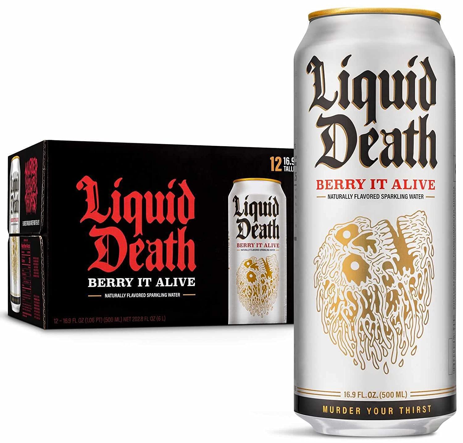 Liquid Death Sparkling Water. Berry It Alive 16.9 oz. Tallboys (12-Pack)