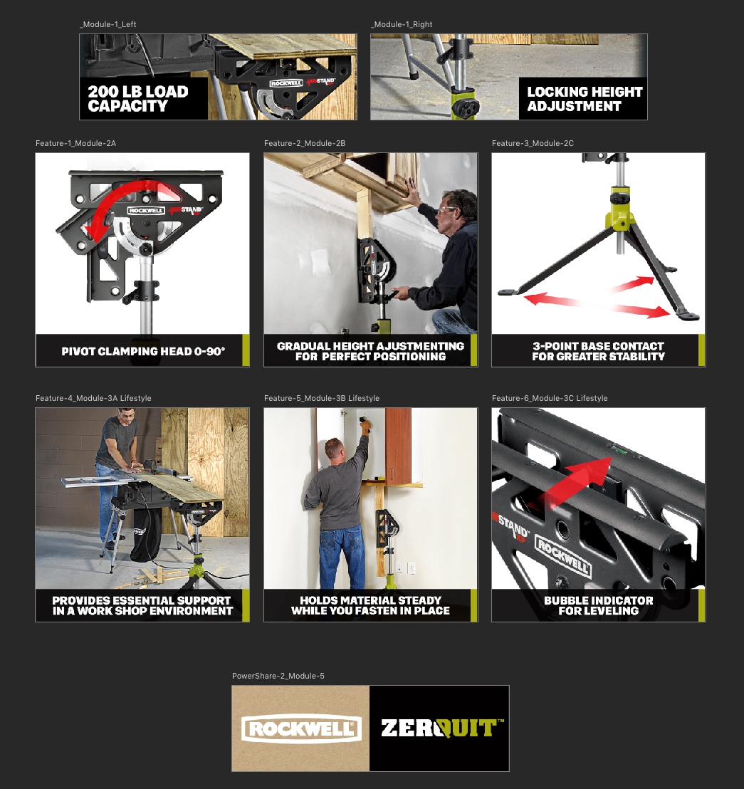 ROCKWELL 1-in W x 1-in H Black Steel Adjustable Height
